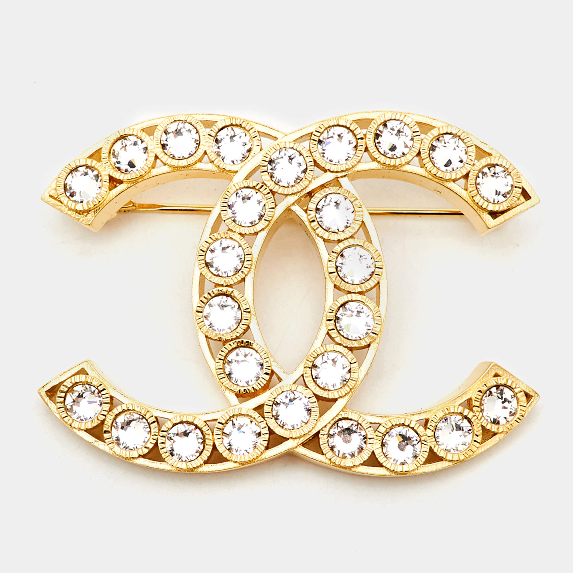 Chanel CC Crystals Gold Tone Brooch