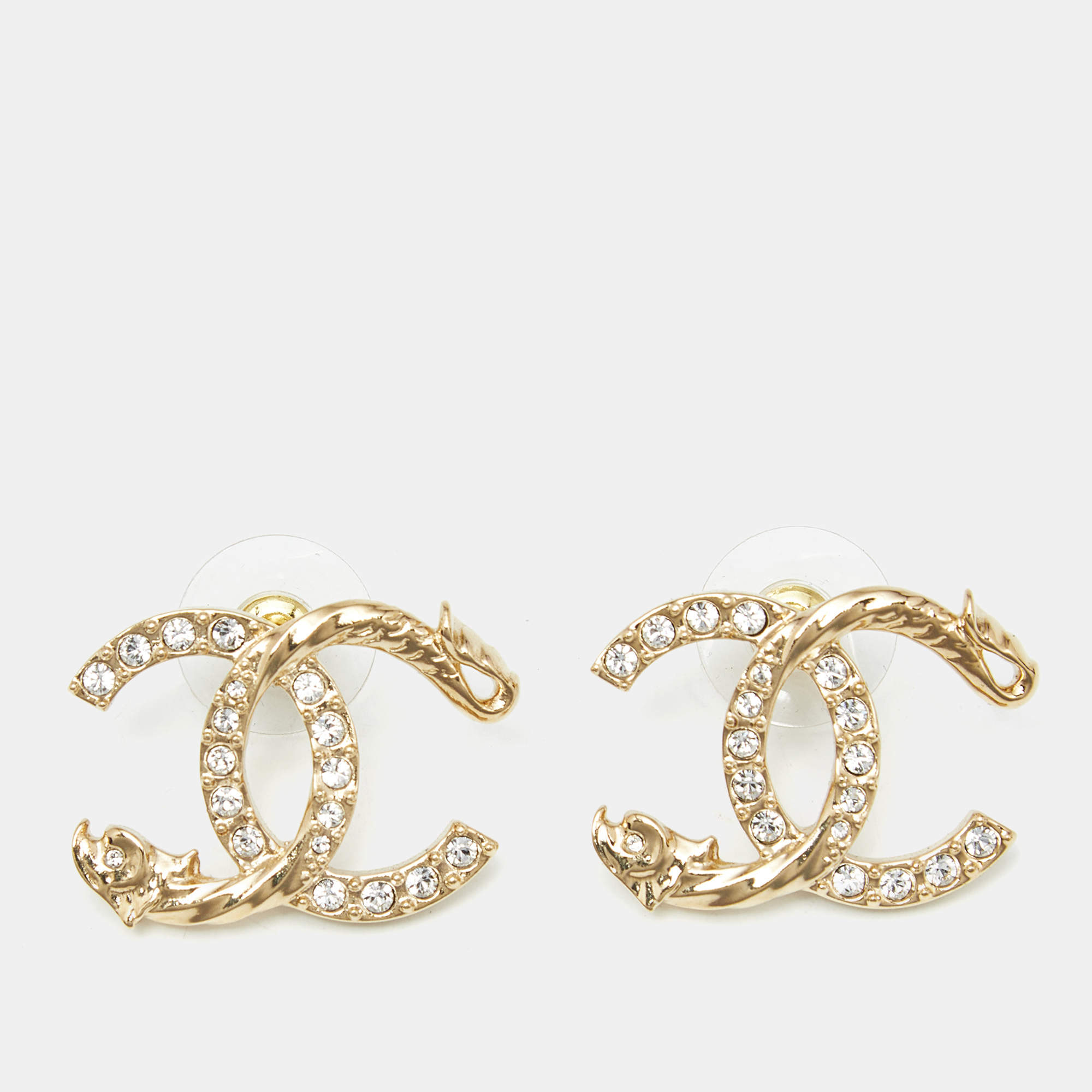 Pre Owned Chanel CC Crystals Gold Tone Earrings
