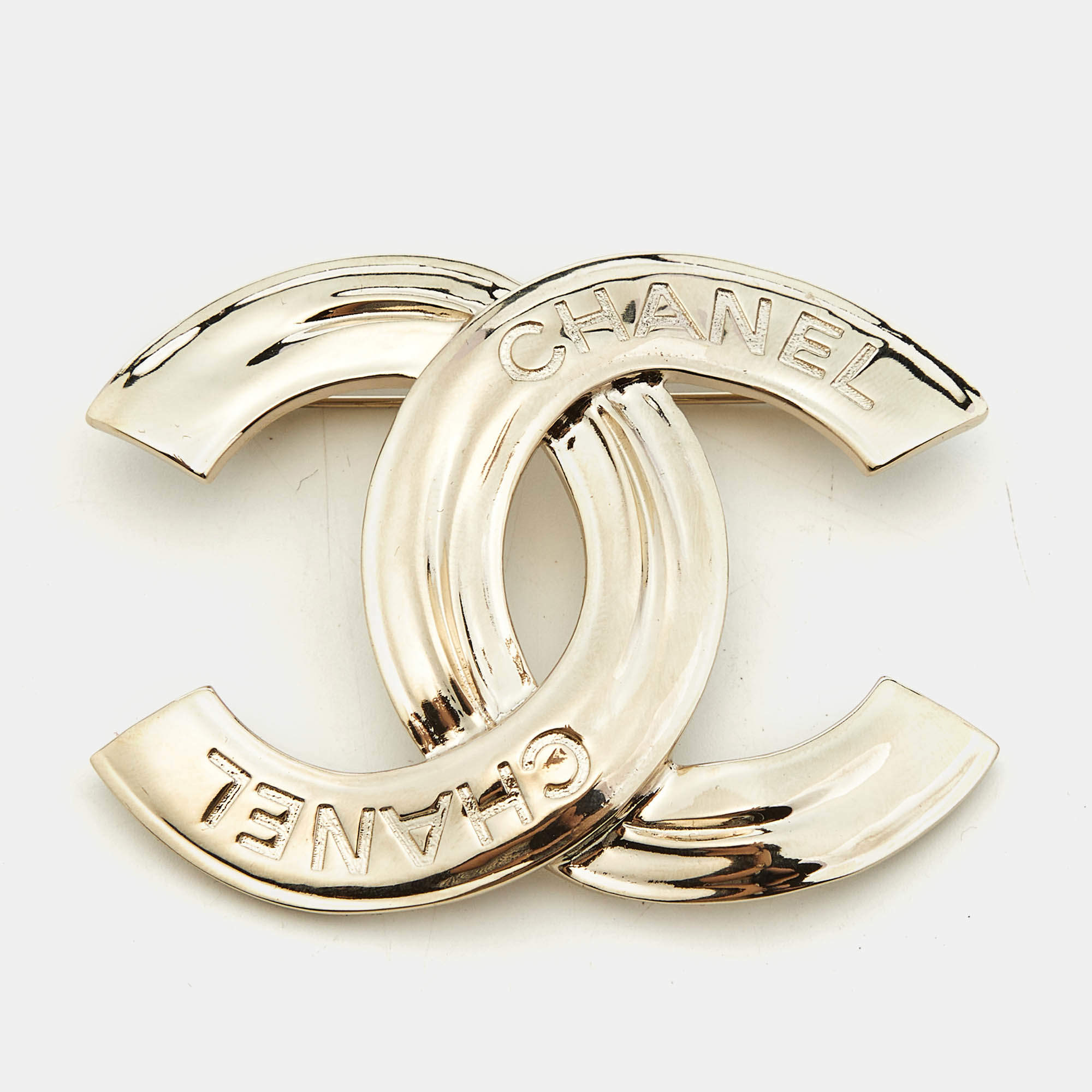 Pre Owned Chanel CC Gold Tone Brooch
