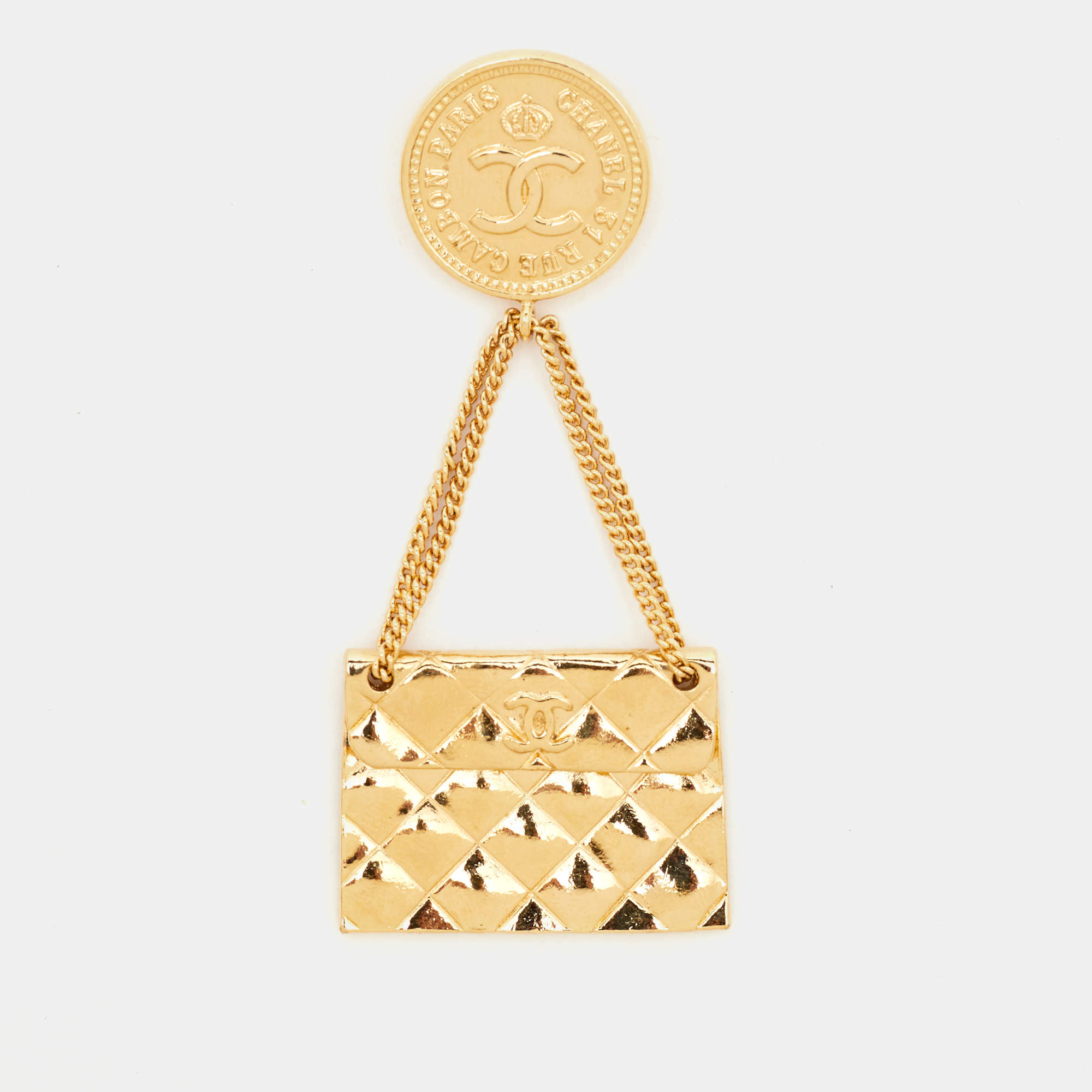 مملوكة مسبقًا Chanel Hanging Flap Bag Motif Gold Tone Pin Brooch