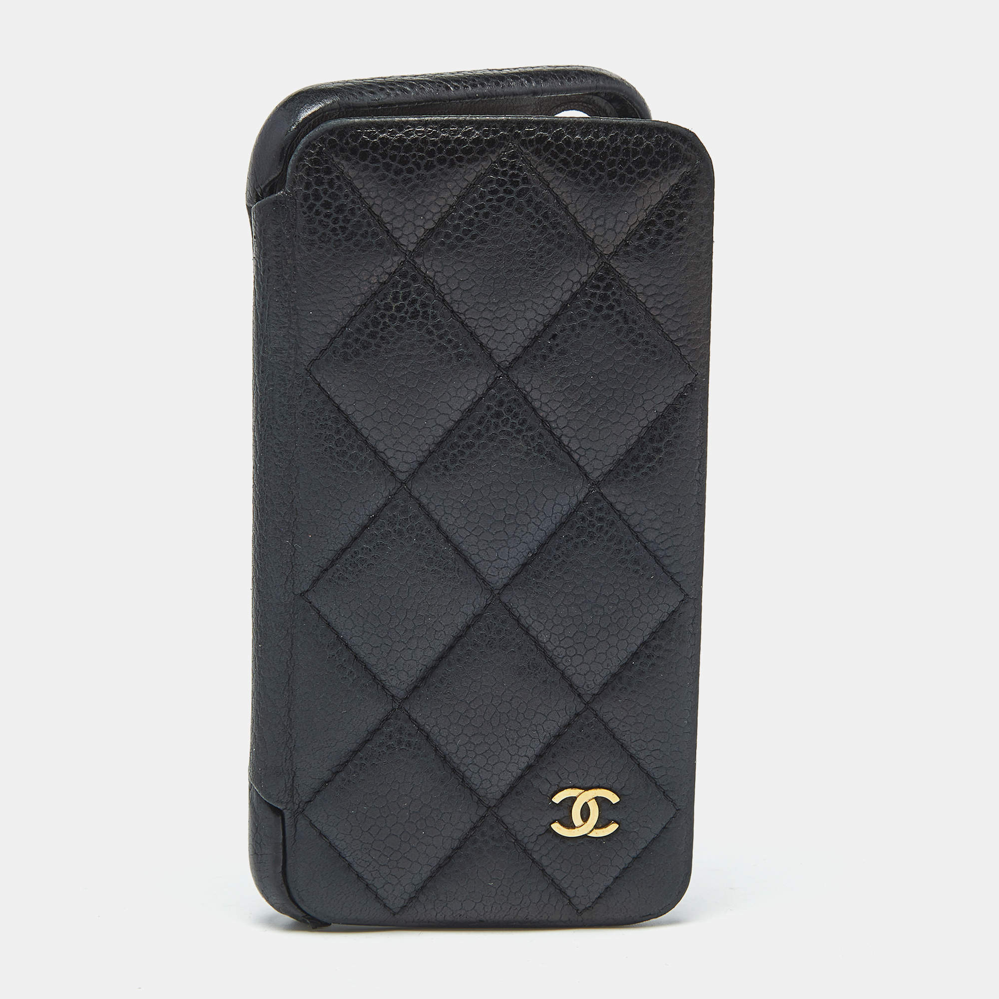 Pre Owned Chanel Black Quilted Caviar Leather iPhone X Case