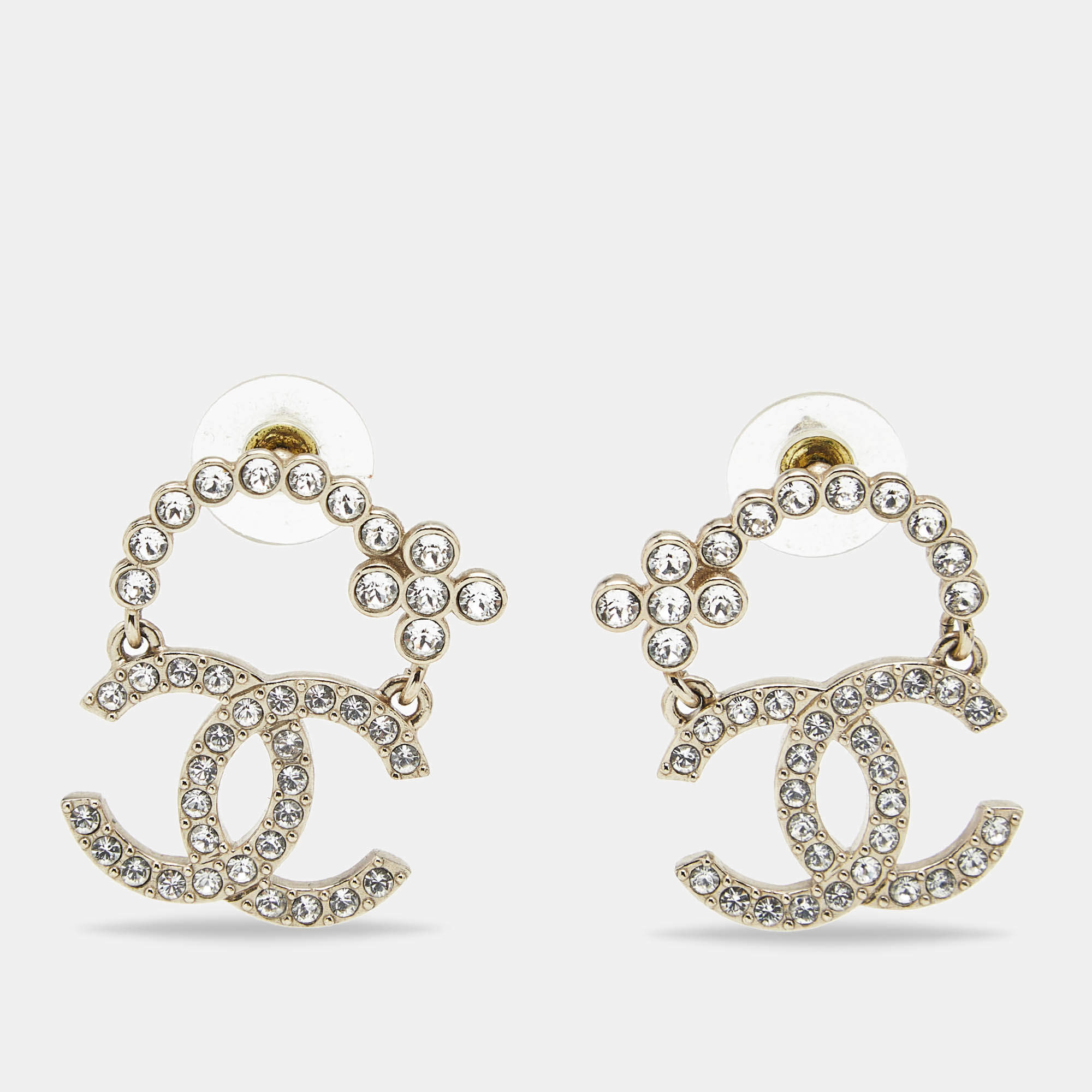 Pre Owned Chanel  CC Crystals Gold Tone Earrings
