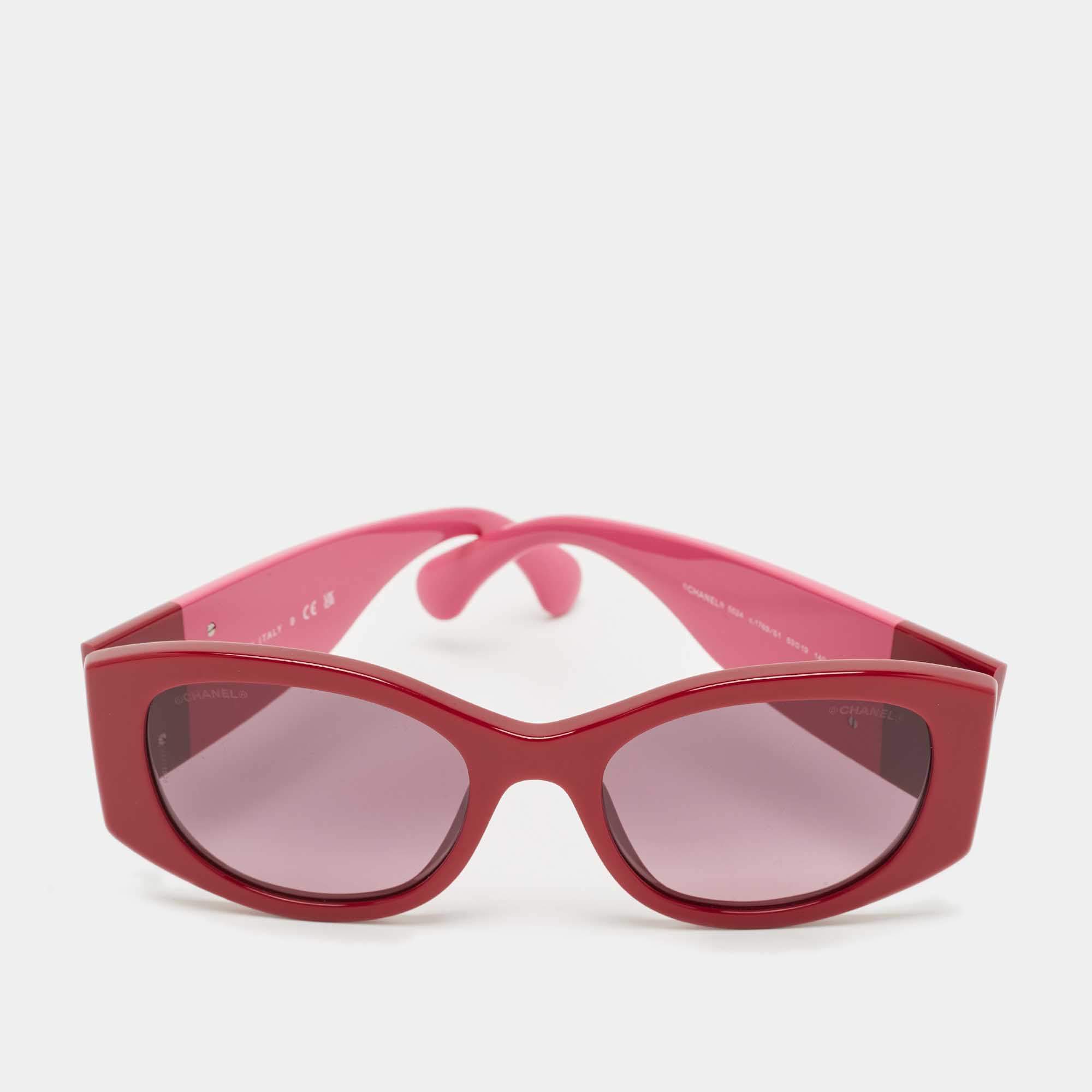Pre Owned Chanel Red/Pink Gradient 5524 CC Frame Oval Sunglasses