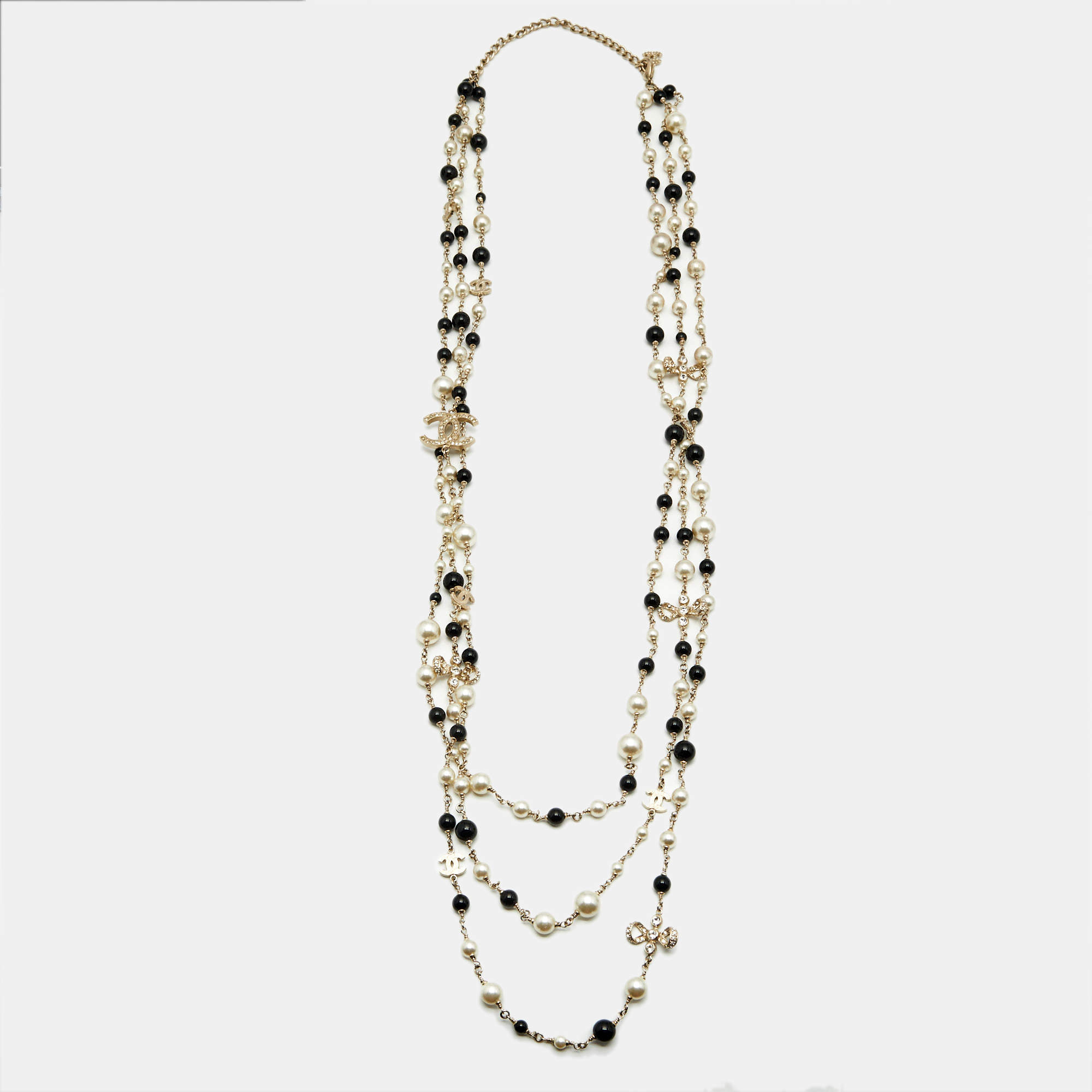 مملوكة مسبقًا Chanel CC Faux Pearl Beads Crystals Gold Tone 3 Layer Belt