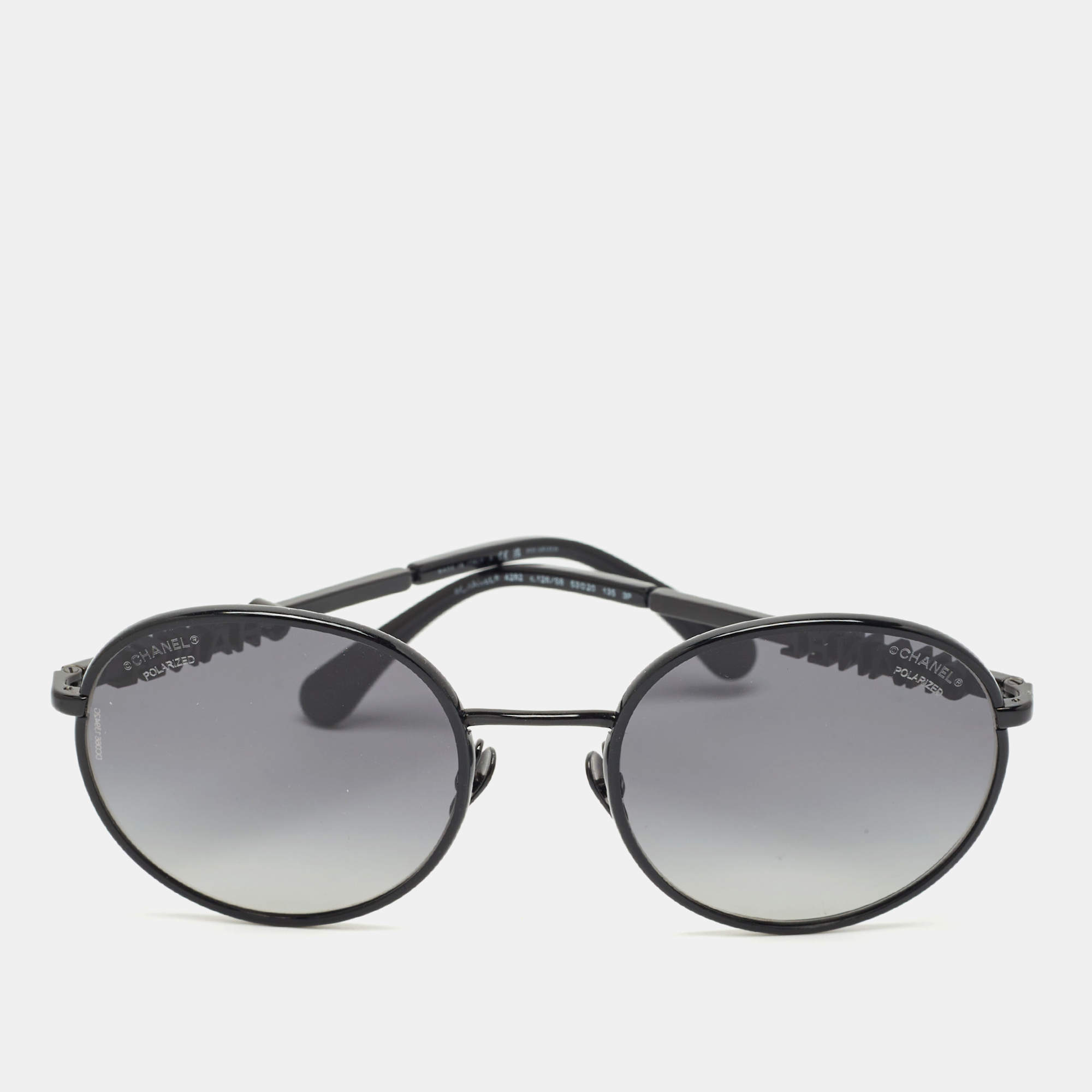 Pre Owned Chanel Black Gradient 4282 Logo Polarized Round Sunglasses