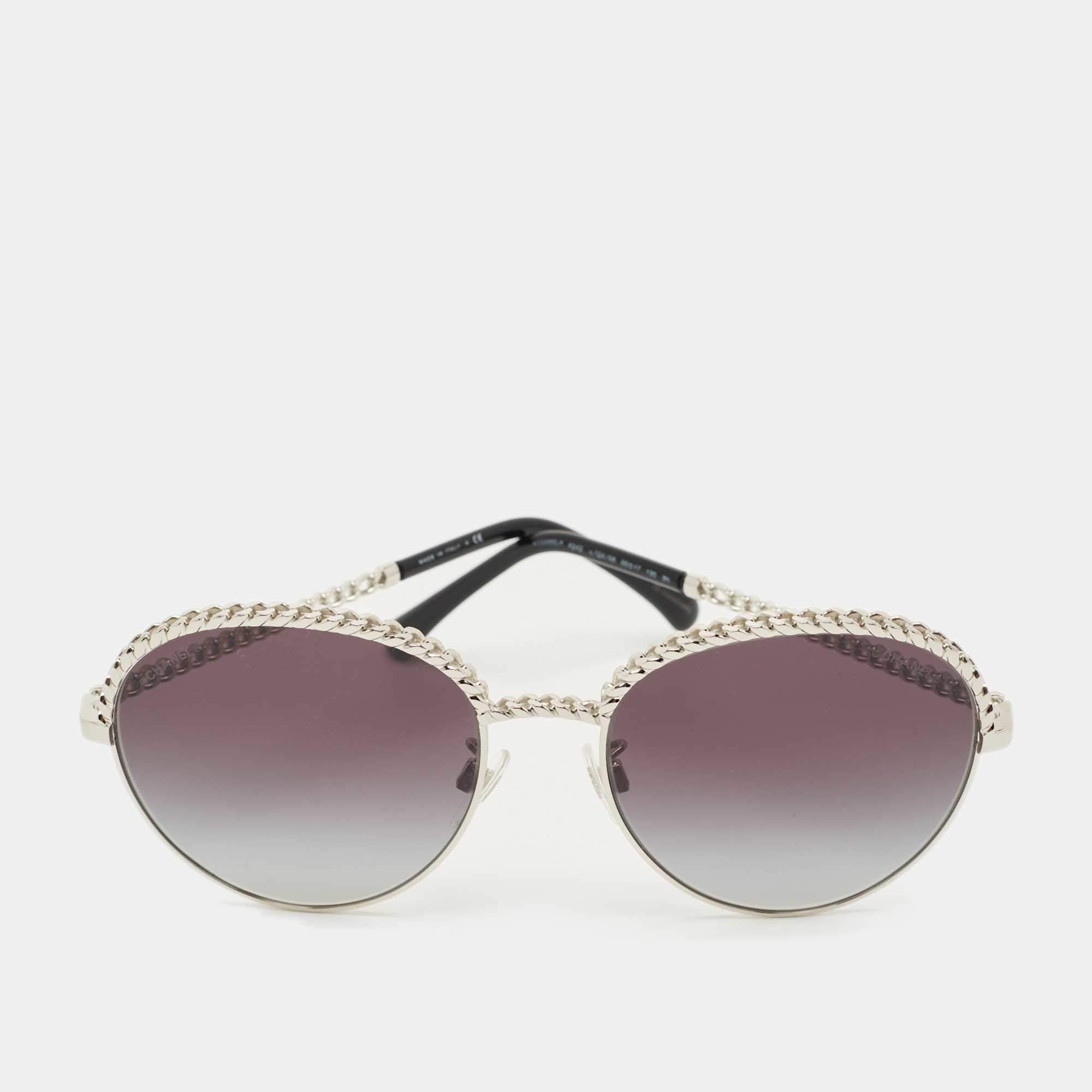 Pre Owned نظارة شمسية شانيل 4242 سلسلة معدنية متدرجة باللون الأسود / الفضي