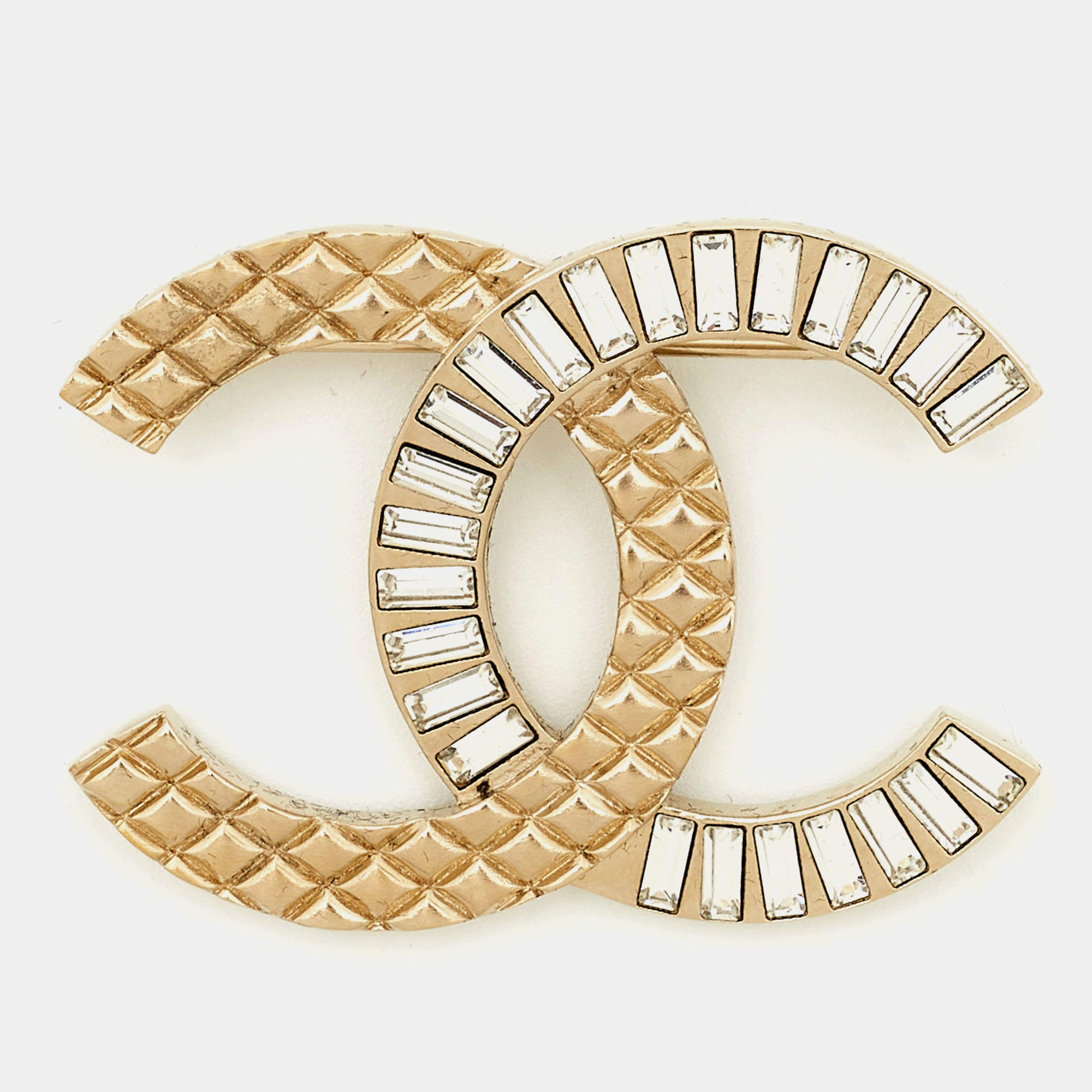 Pre Owned Chanel CC Crystals Gold Tone Brooch