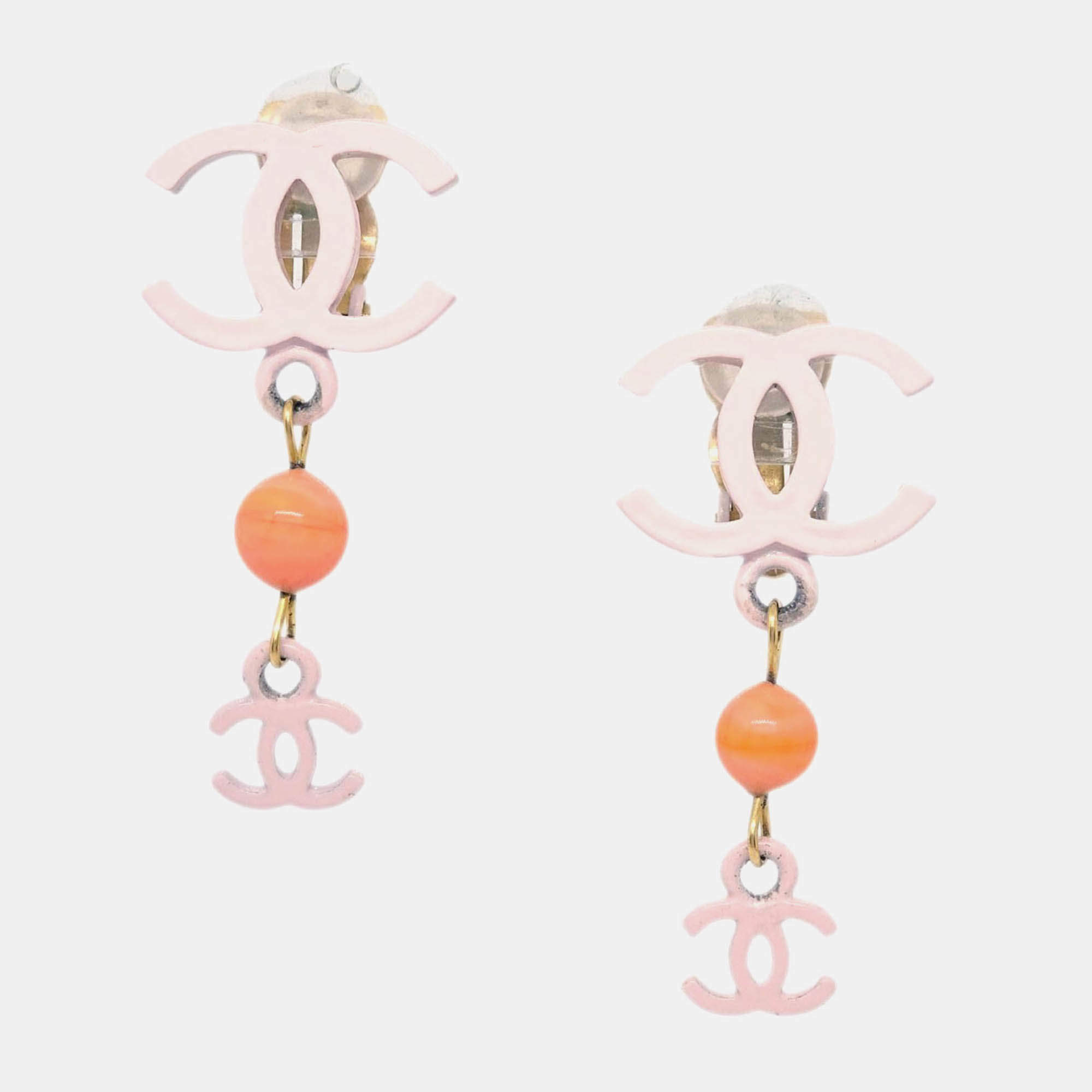 Pre Owned Chanel Dangle Earrings Clip-On Pink