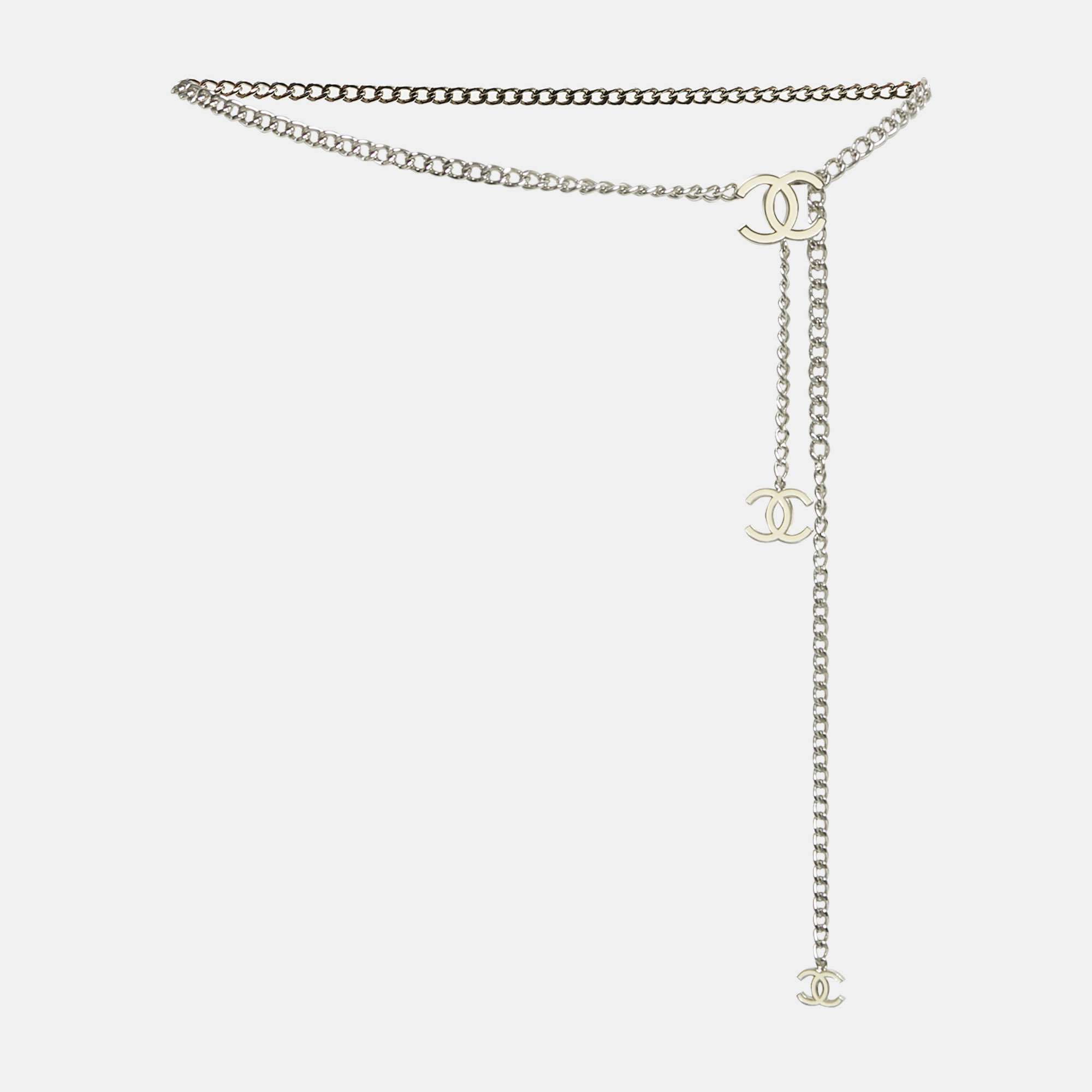 Pre Owned Chanel CC Enamel Silver Tone Chain Belt