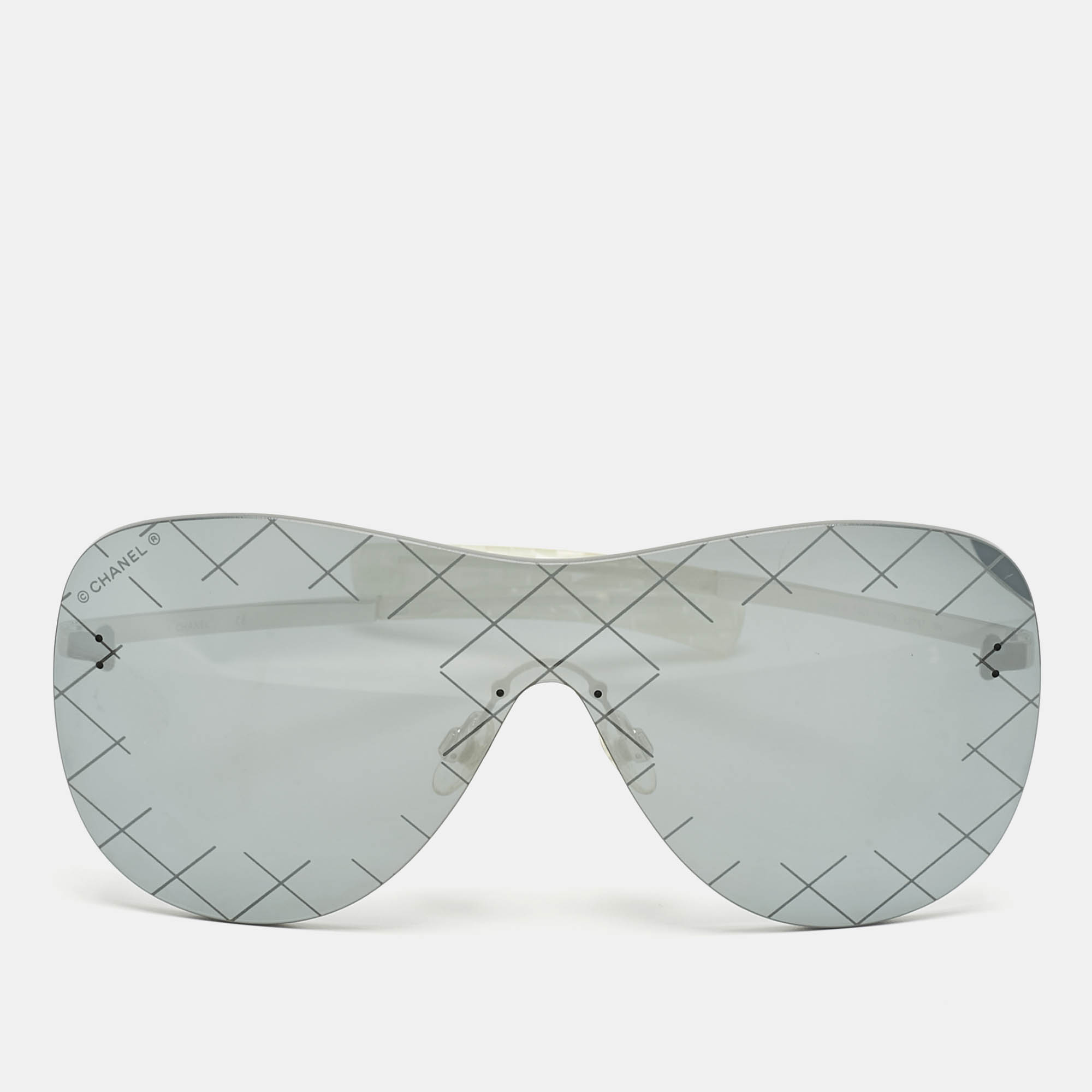 Pre Owned Chanel Dark Grey Mirrored 71158 Runaway Shield Sunglasses