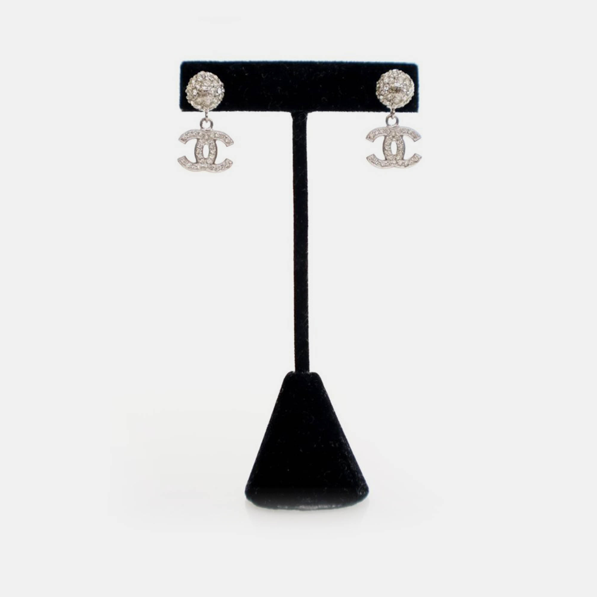 Pre Owned Chanel Crystal CC Drop Earrings