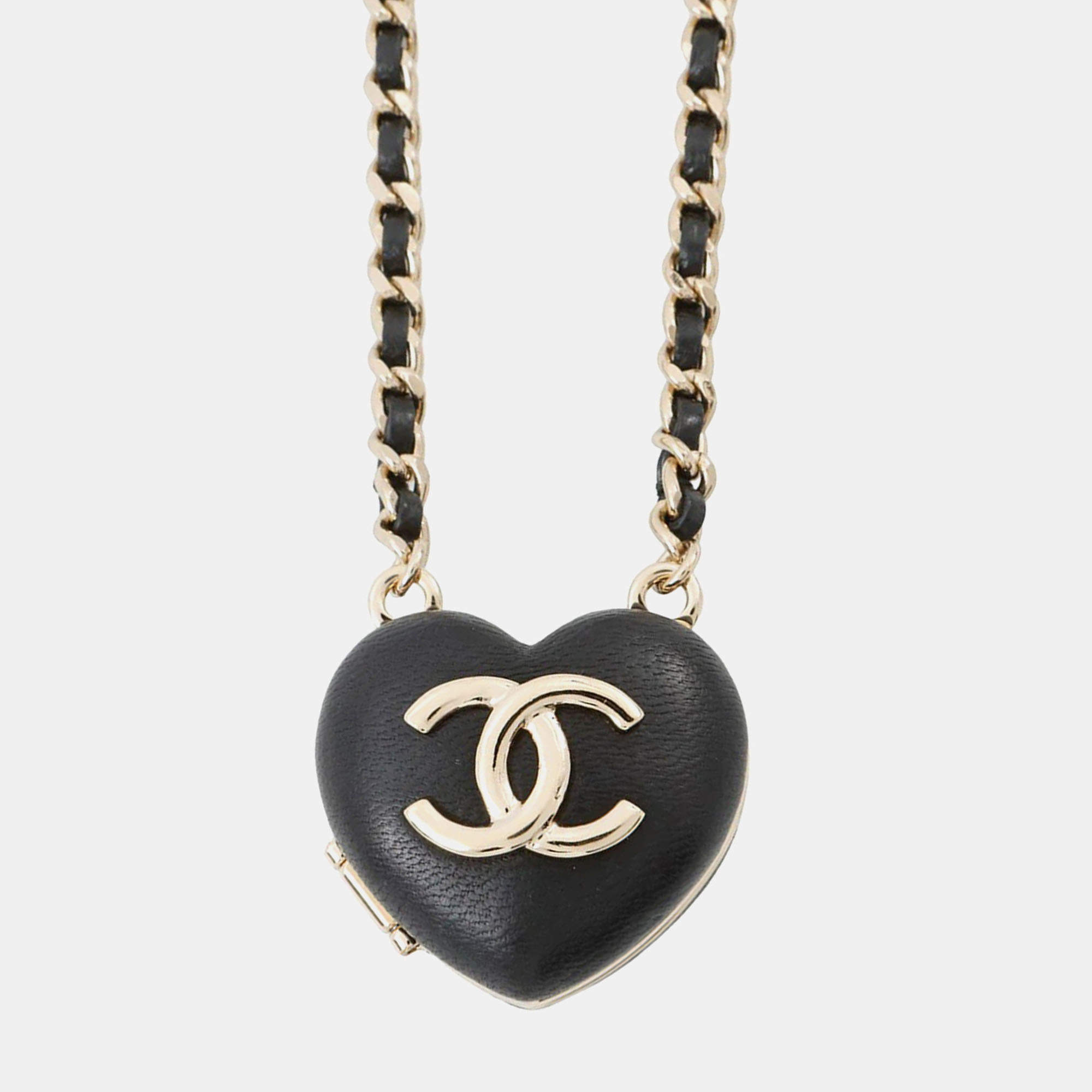 Pre Owned Chanel CC Logo Mirror Black Lambskin Necklace 