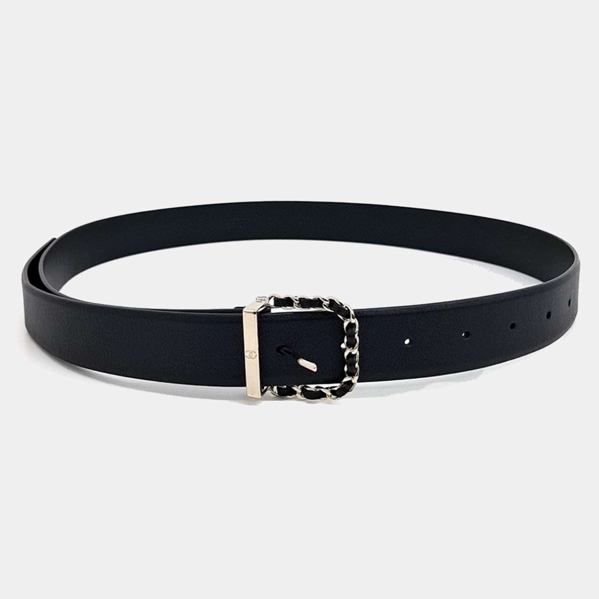Pre Owned Chanel Black Leather Belt