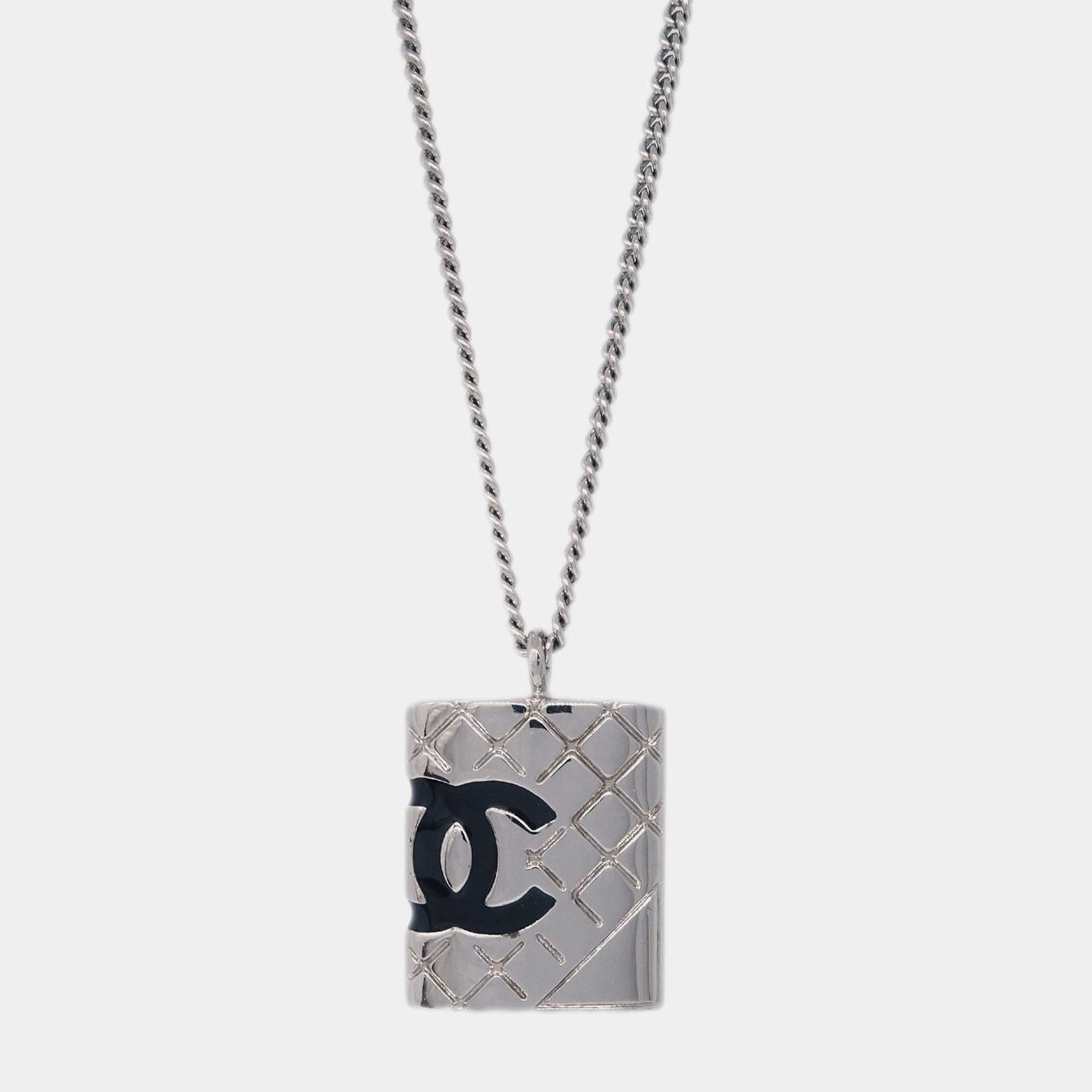Pre Owned Chanel Cambon Ligne Chain Necklace Pendant Silver 05C