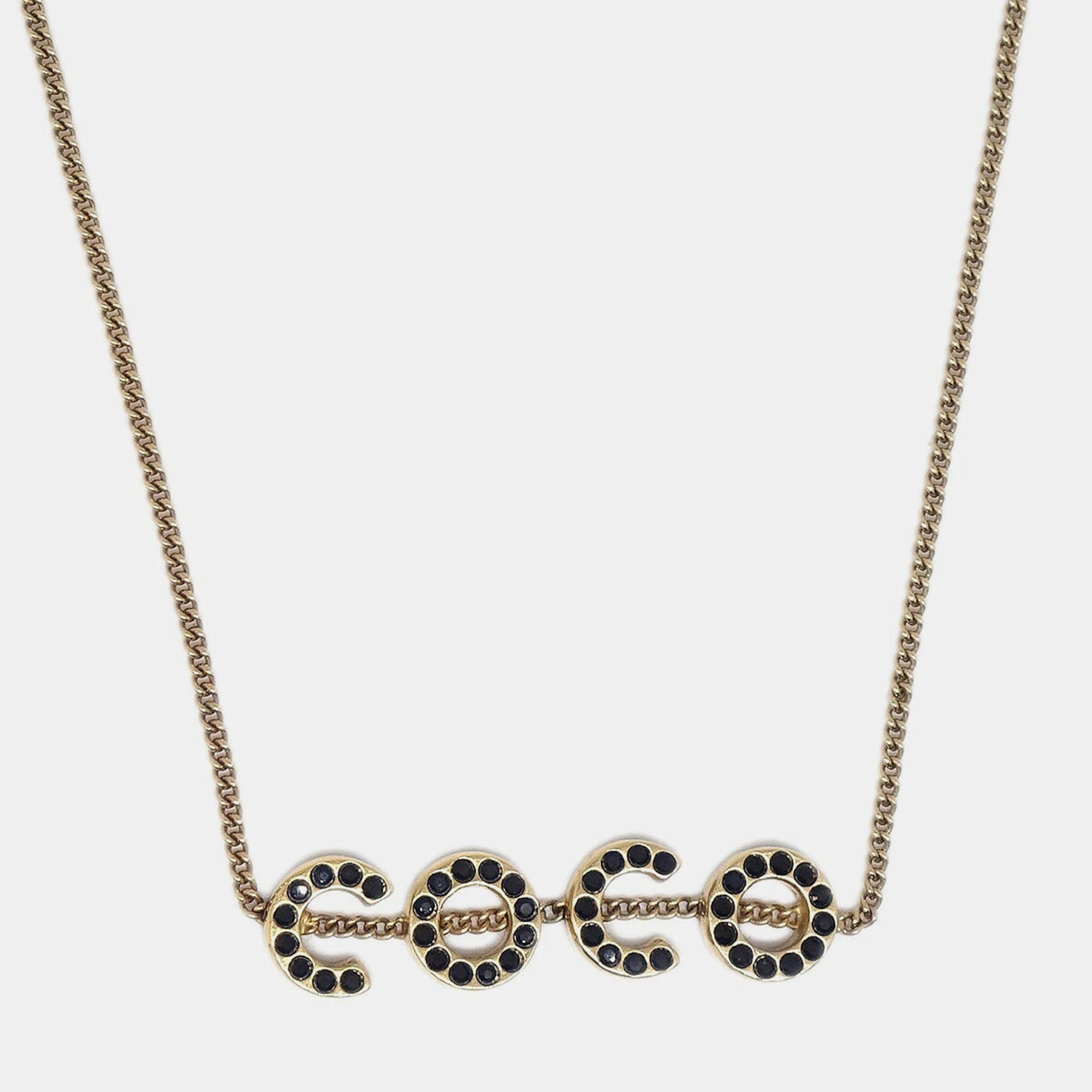 Pre Owned Chanel Chain Pendant Necklace Rhinestone Gold 01A