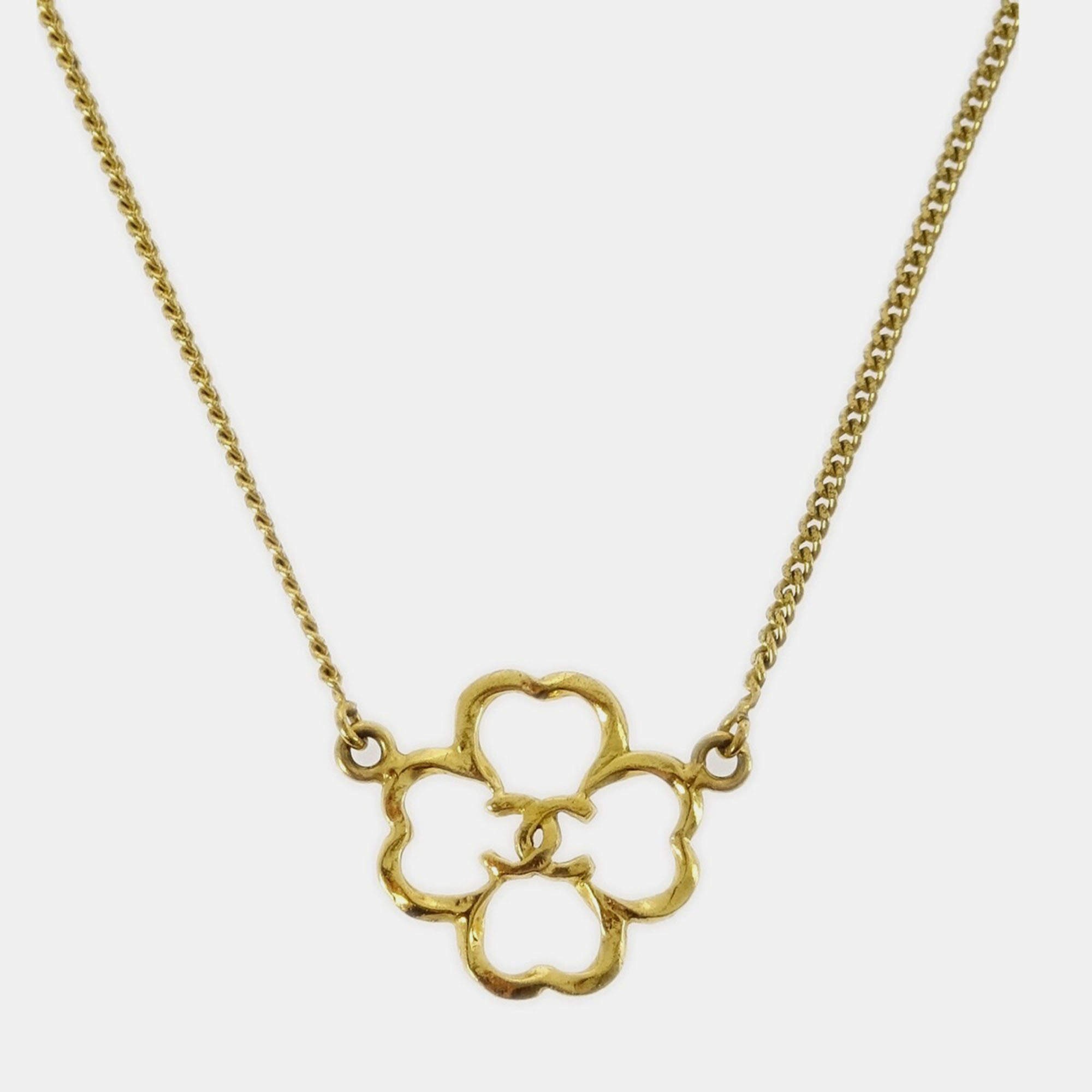 Pre Owned Chanel Clover Pendant Necklace Gold