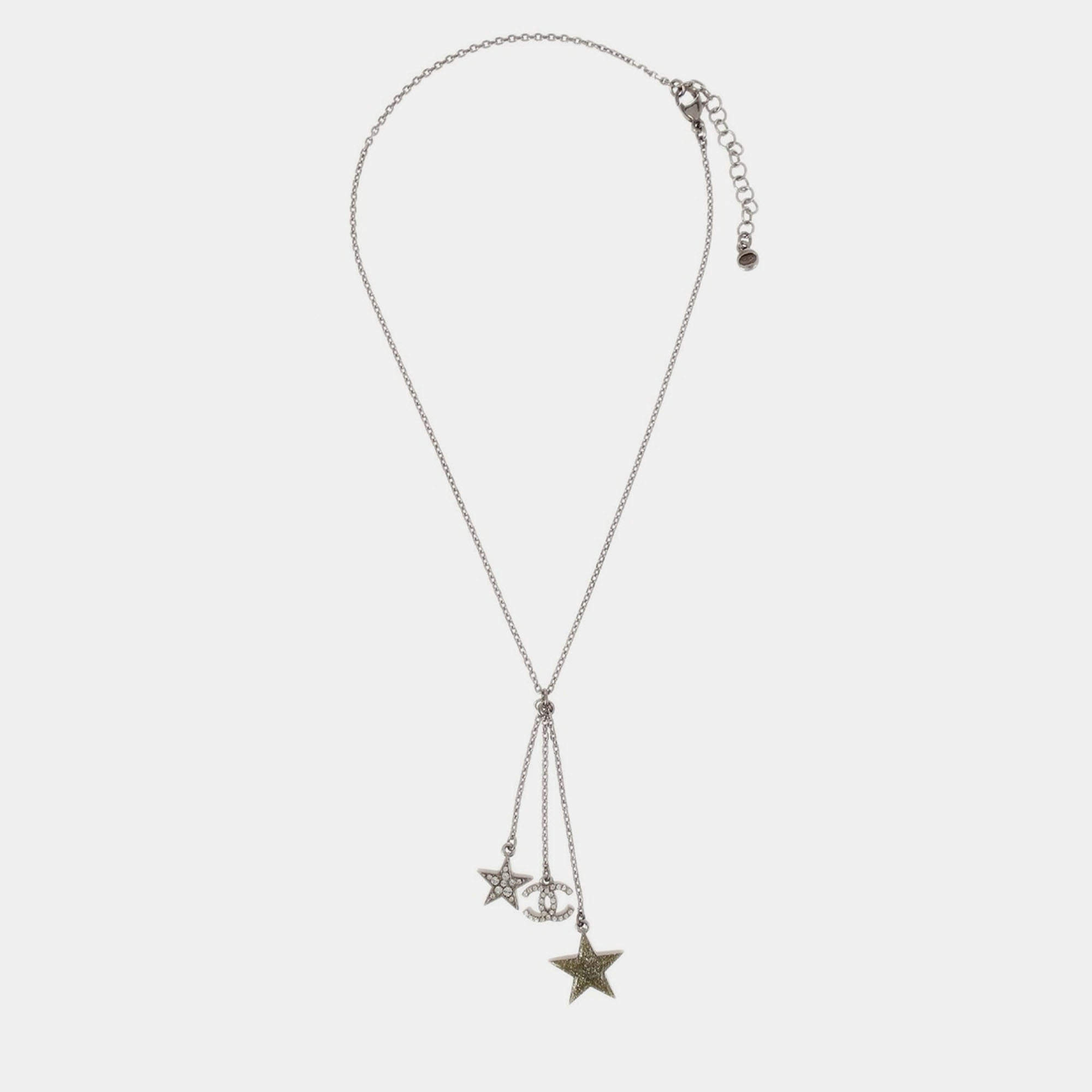 Pre Owned Chanel Chain Necklace Pendant Rhinestone Silver