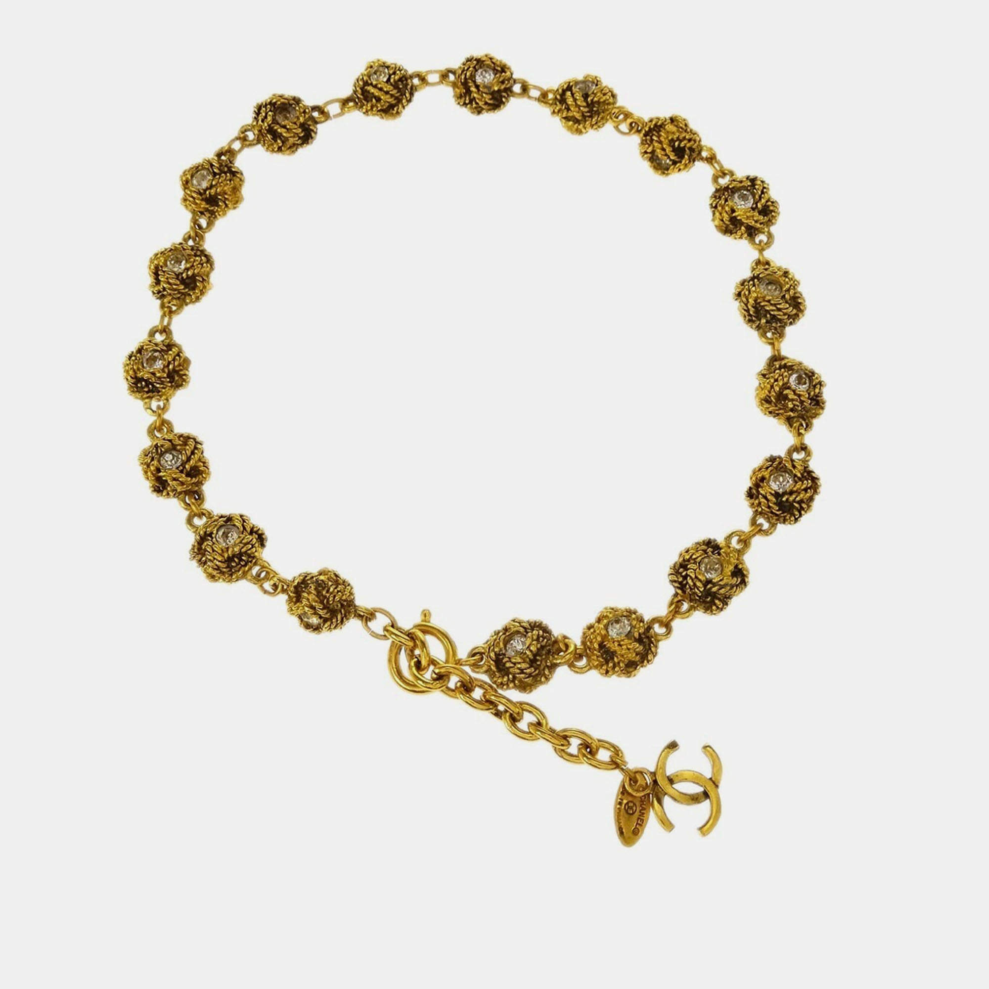 Pre Owned Chanel Chain Necklace Gold Rhinestone