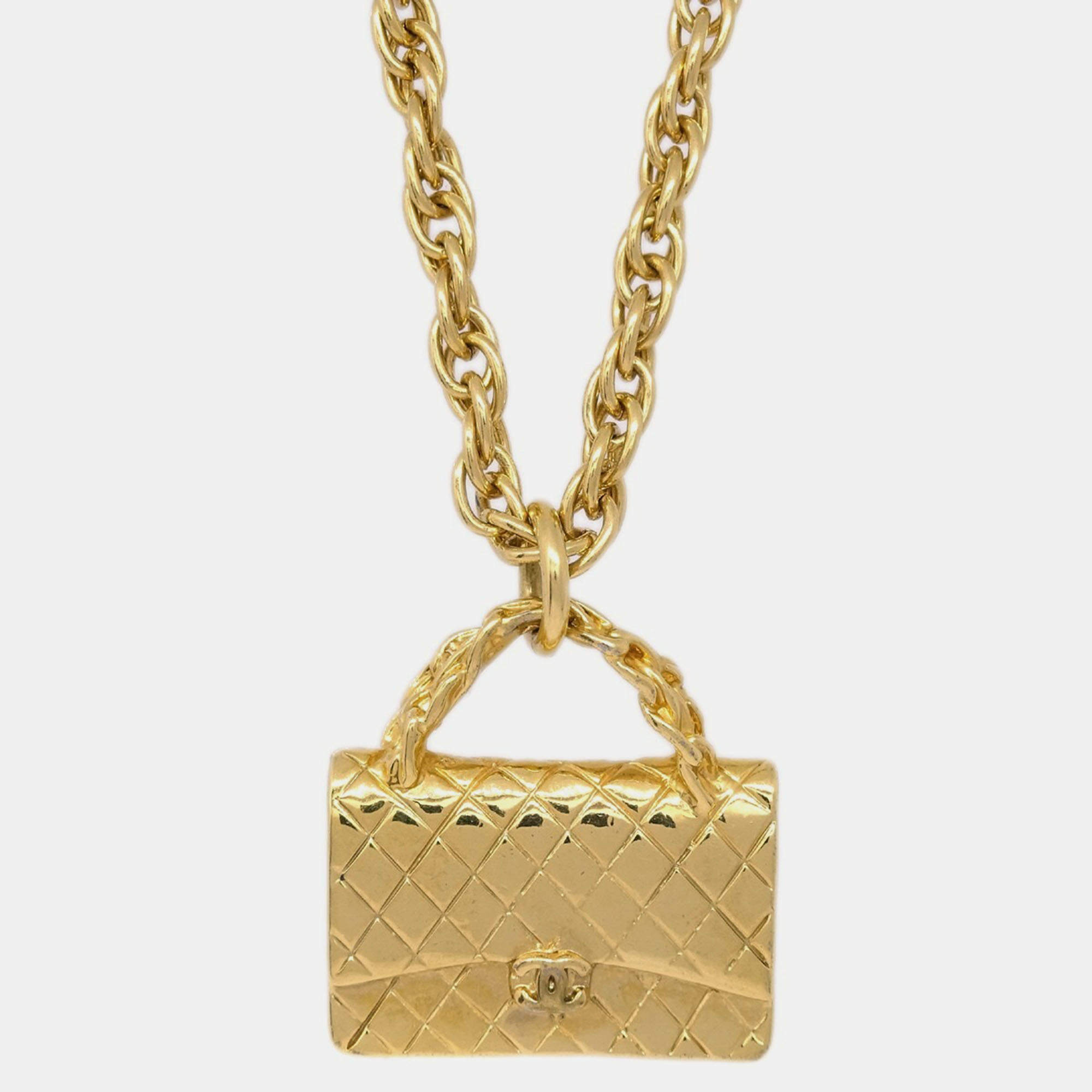 Pre Owned Chanel Bag Chain Pendant Necklace Gold
