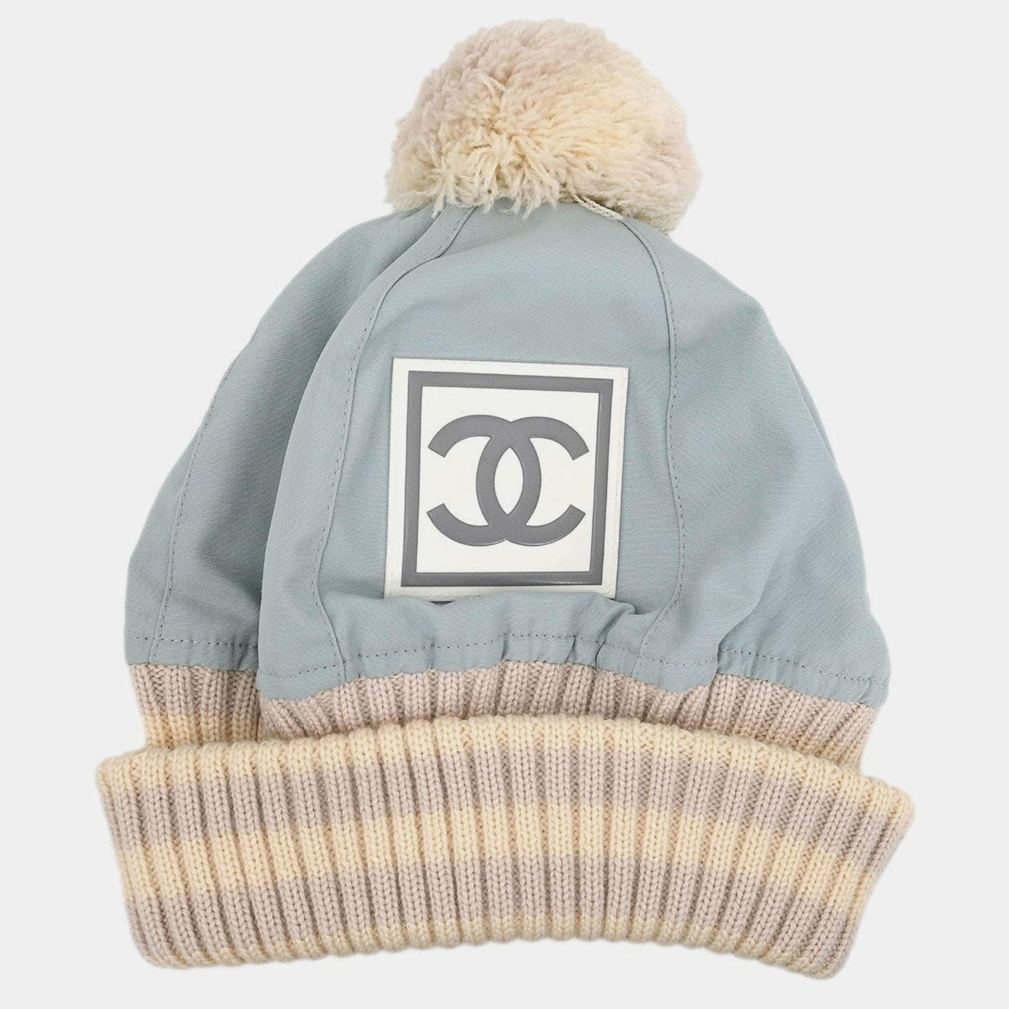 Pre Owned Chanel Light Blue Knit Cap Hat Sport Line Size M