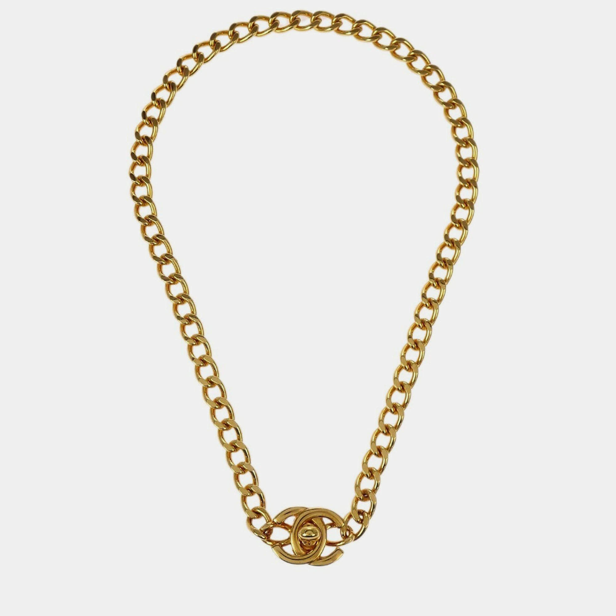 Pre Owned Chanel Turnlock Gold Chain Necklace