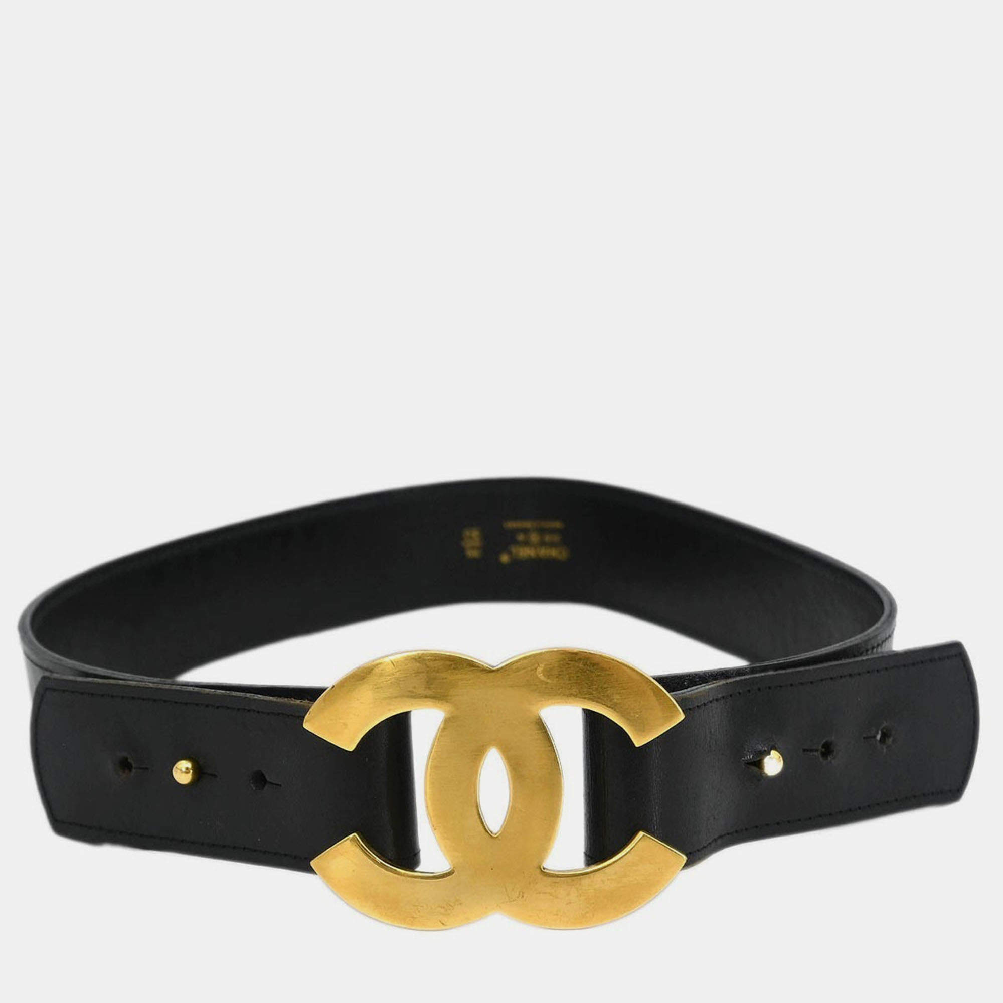 Pre Owned Chanel Belt Black Gold 75/30 96A Small