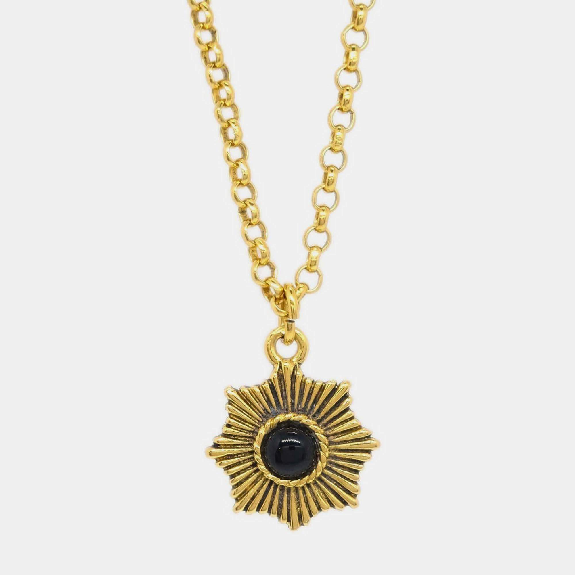 Pre Owned Chanel Stone Gold Chain Pendant Necklace