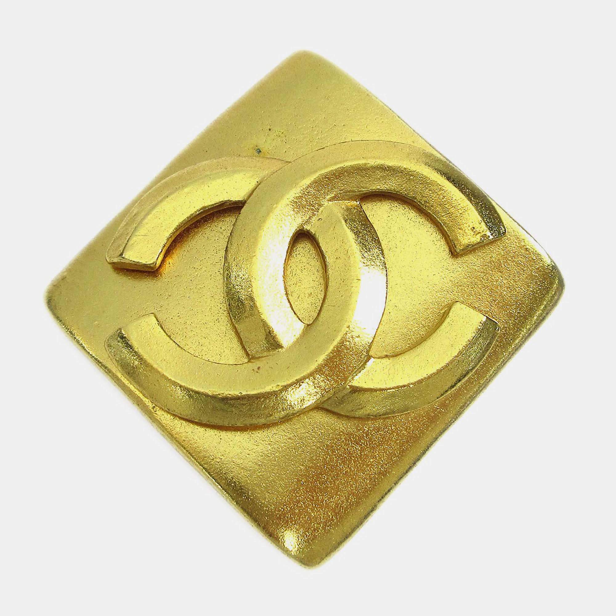 Pre Owned Chanel Rhombus Brooch Pin Gold