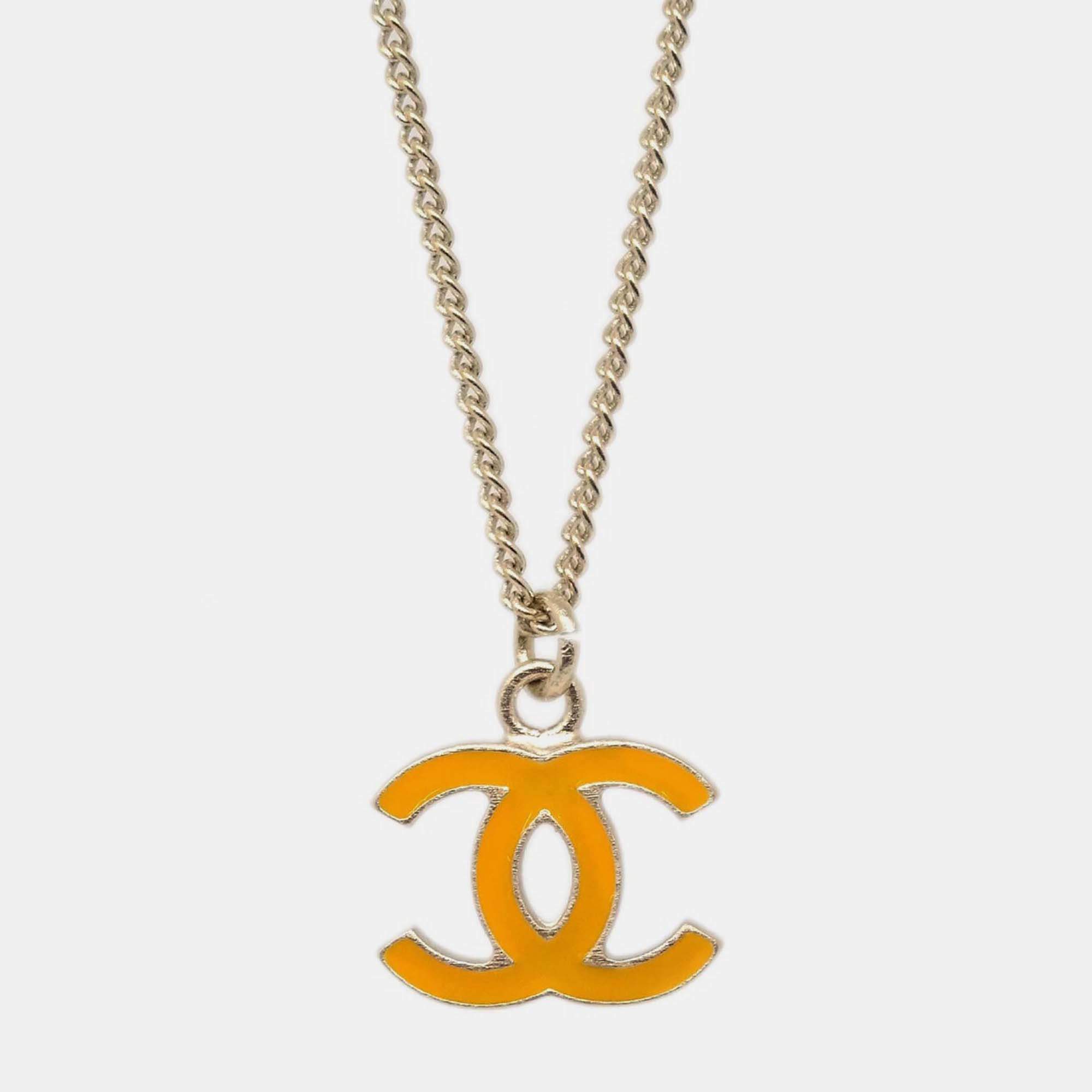Pre Owned Chanel Gold Orange CC Pendant Necklace