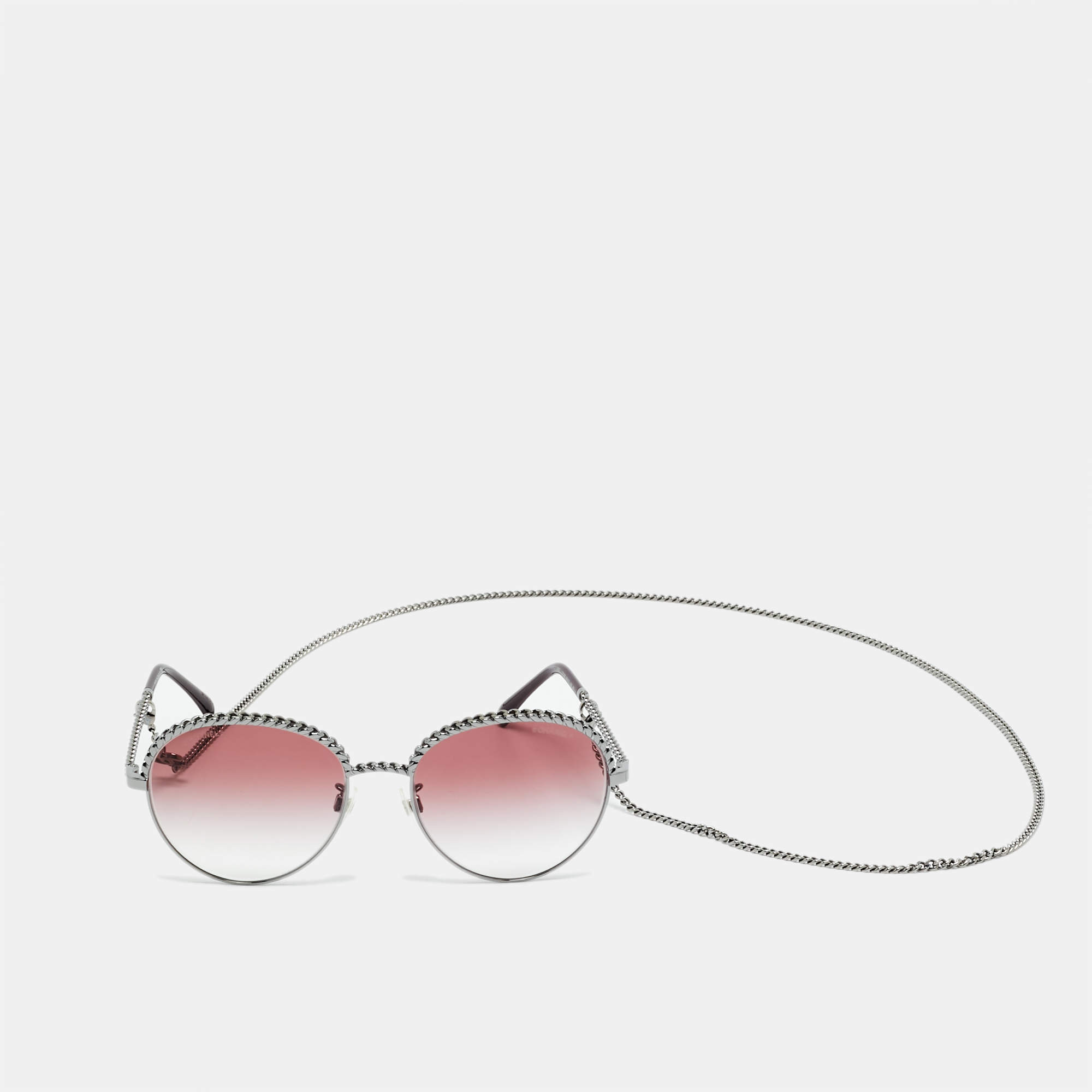 Pre Owned Chanel Pink Gradient 4242 Pantos Chain Aviator Sunglasses