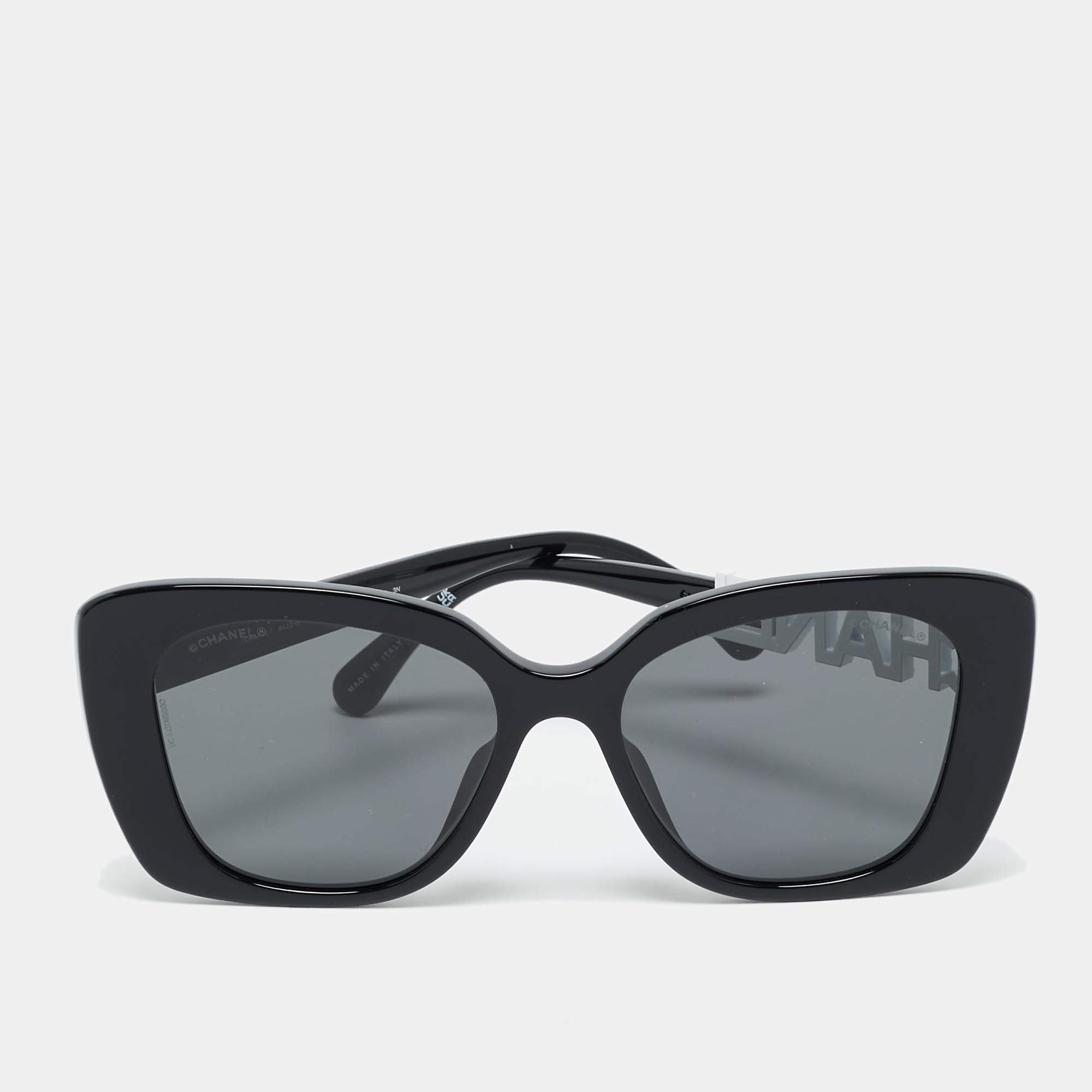 Pre Owned Chanel Black 5422 B A Logo Crystals Square Sunglasses