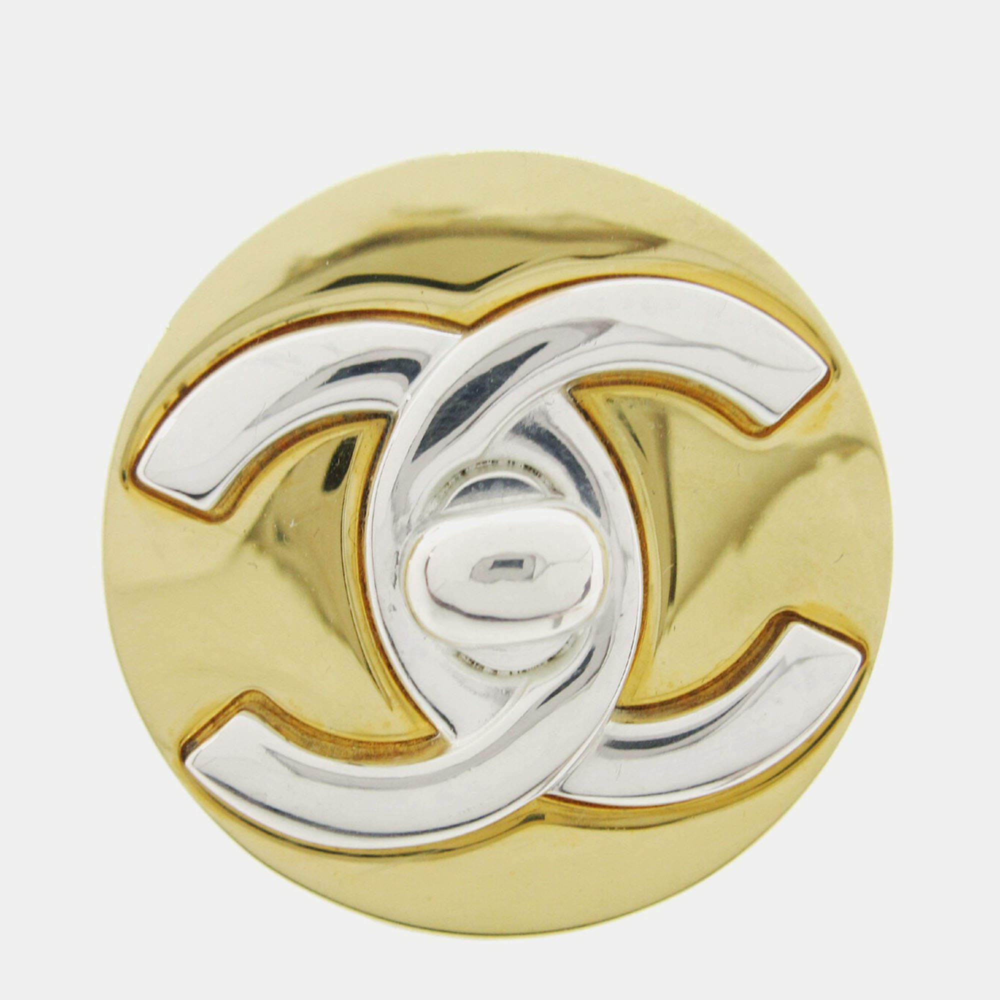 Pre Owned Chanel Medallion Turnlock Brooch Pin Gold
