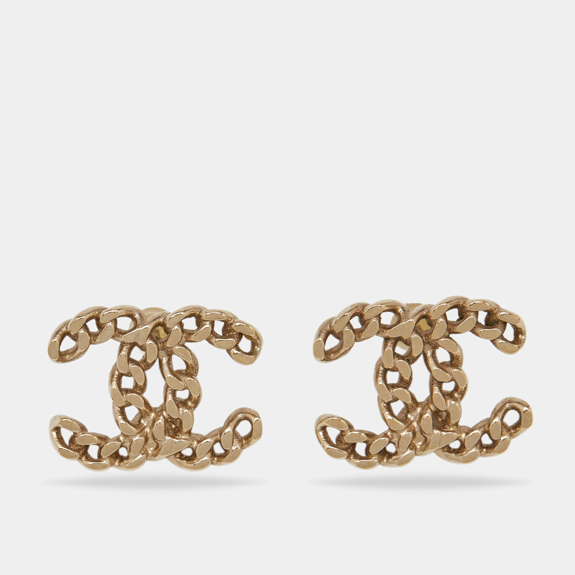 Pre Owned Chanel CC Gold Tone Earrings