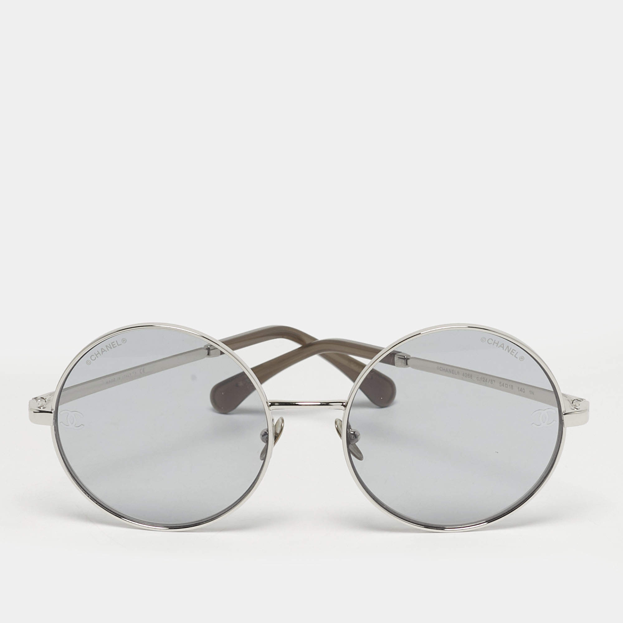 Pre Owned Chanel Grey/Silver Tone 4268 CC Round Sunglasses