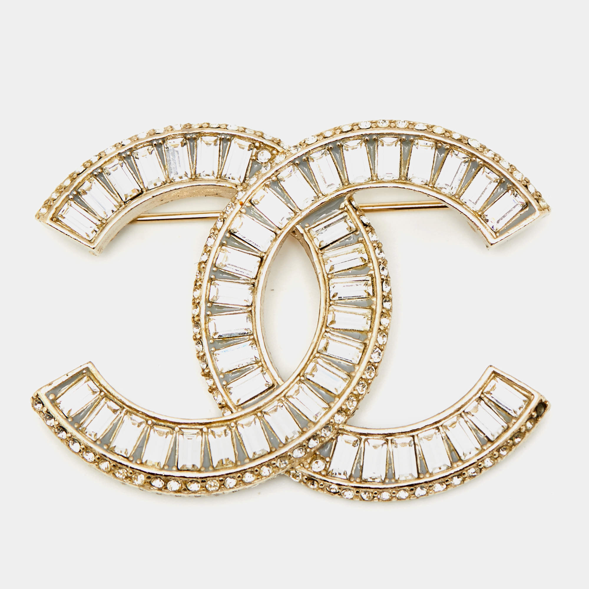 Pre Owned Chanel CC Crystals Enamel Gold Tone Brooch
