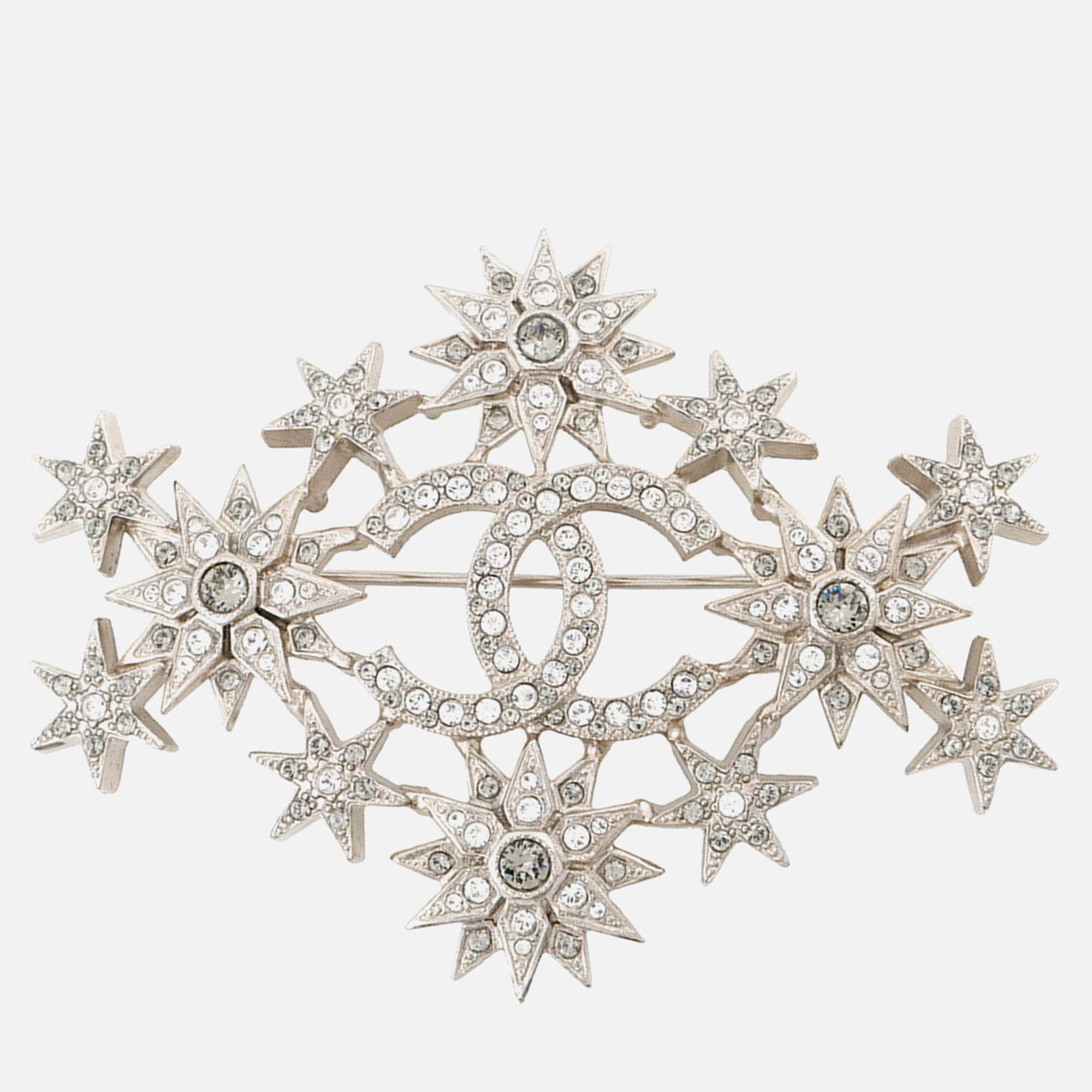 Pre Owned Chanel Star Rhinestone Brooch Gold Plated Rhinestone