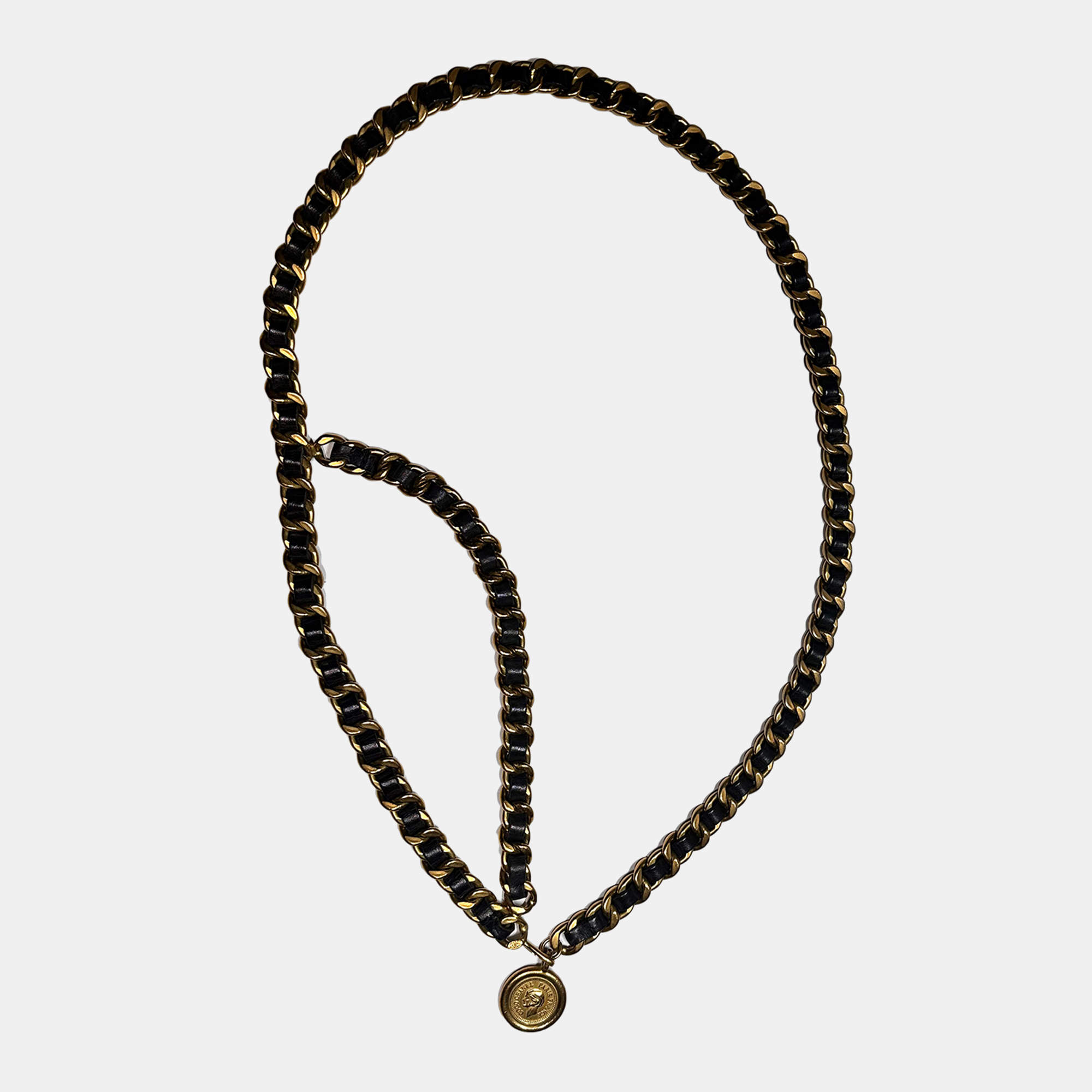 مملوكة مسبقًا Vintage 94A Coco Medallion Leather Double Chain Belt (109cm)