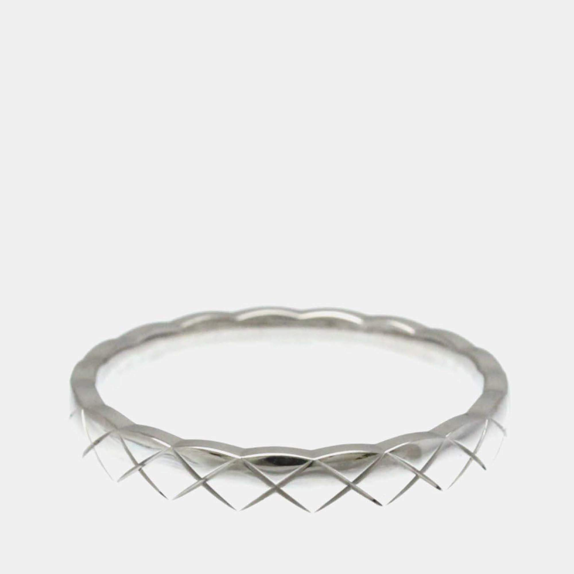 Pre Owned Chanel Coco Crush Mini Silver 18K White Gold  Band Ring 