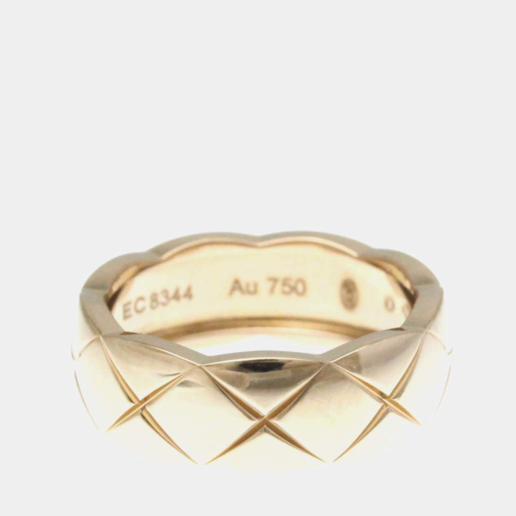 Pre Owned Chanel Coco Crush Medium Size Pink Gold 18K Band Ring Pink Gold