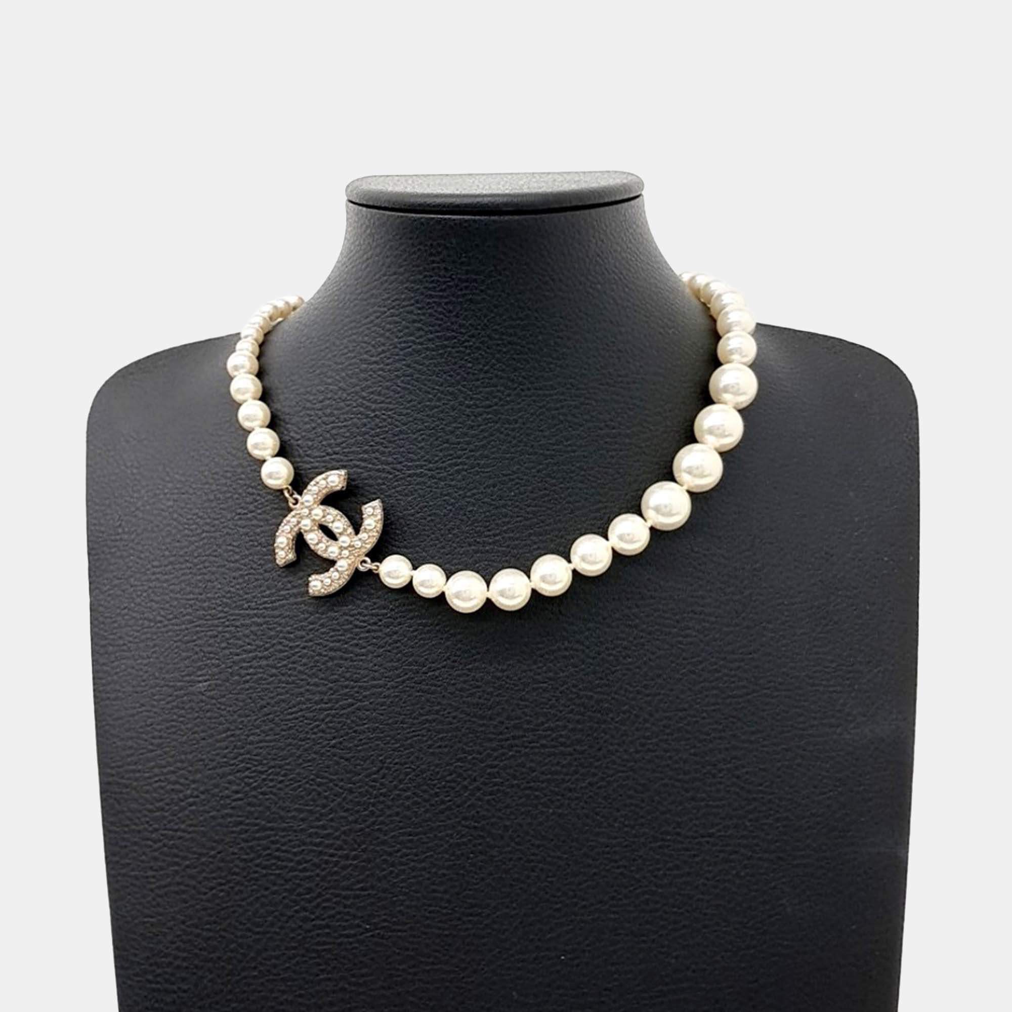 Pre Owned Chanel 100th Anniversary Pearl Logo Necklace
