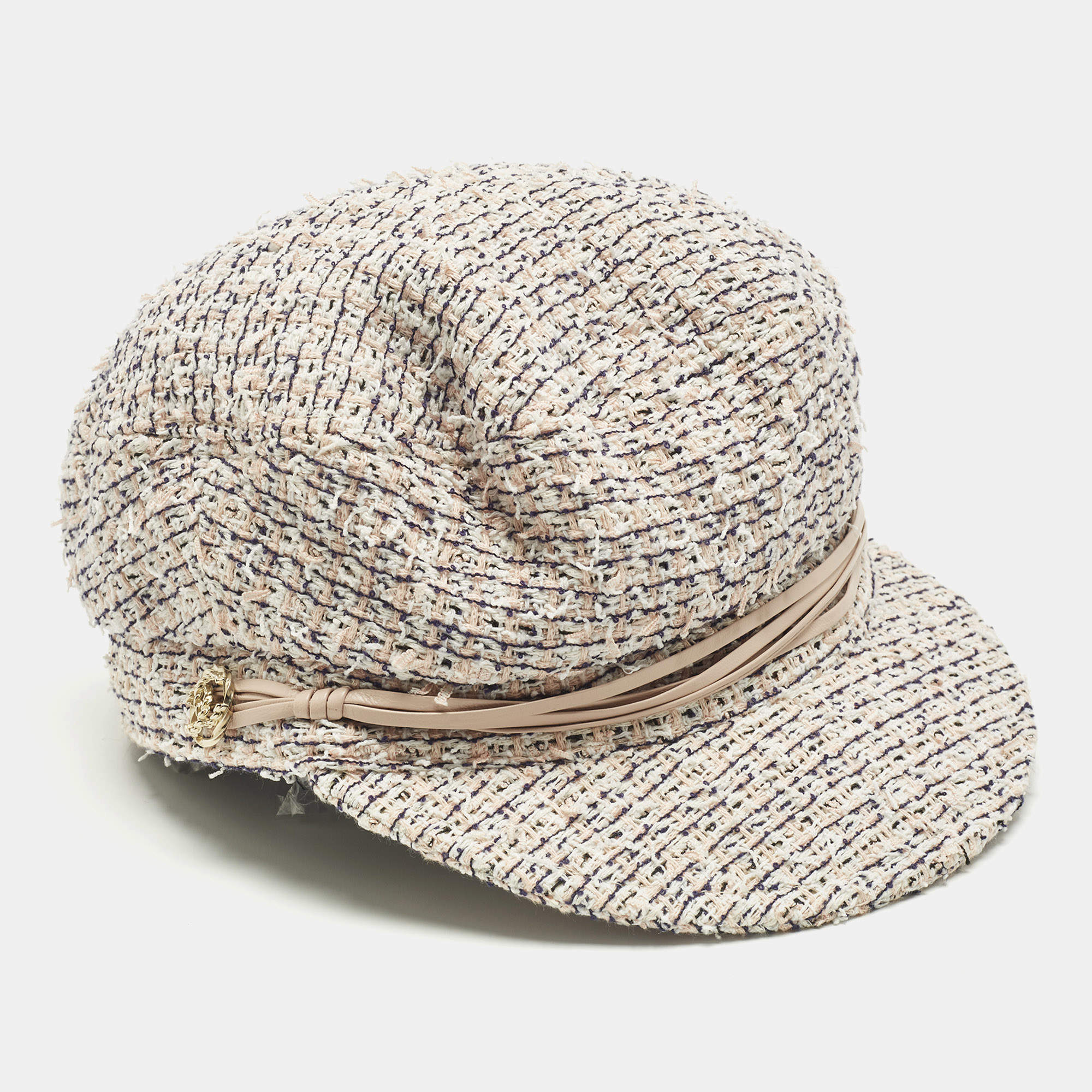 مملوكة مسبقًا Chanel Pink Leather Trim Tweed Cap S