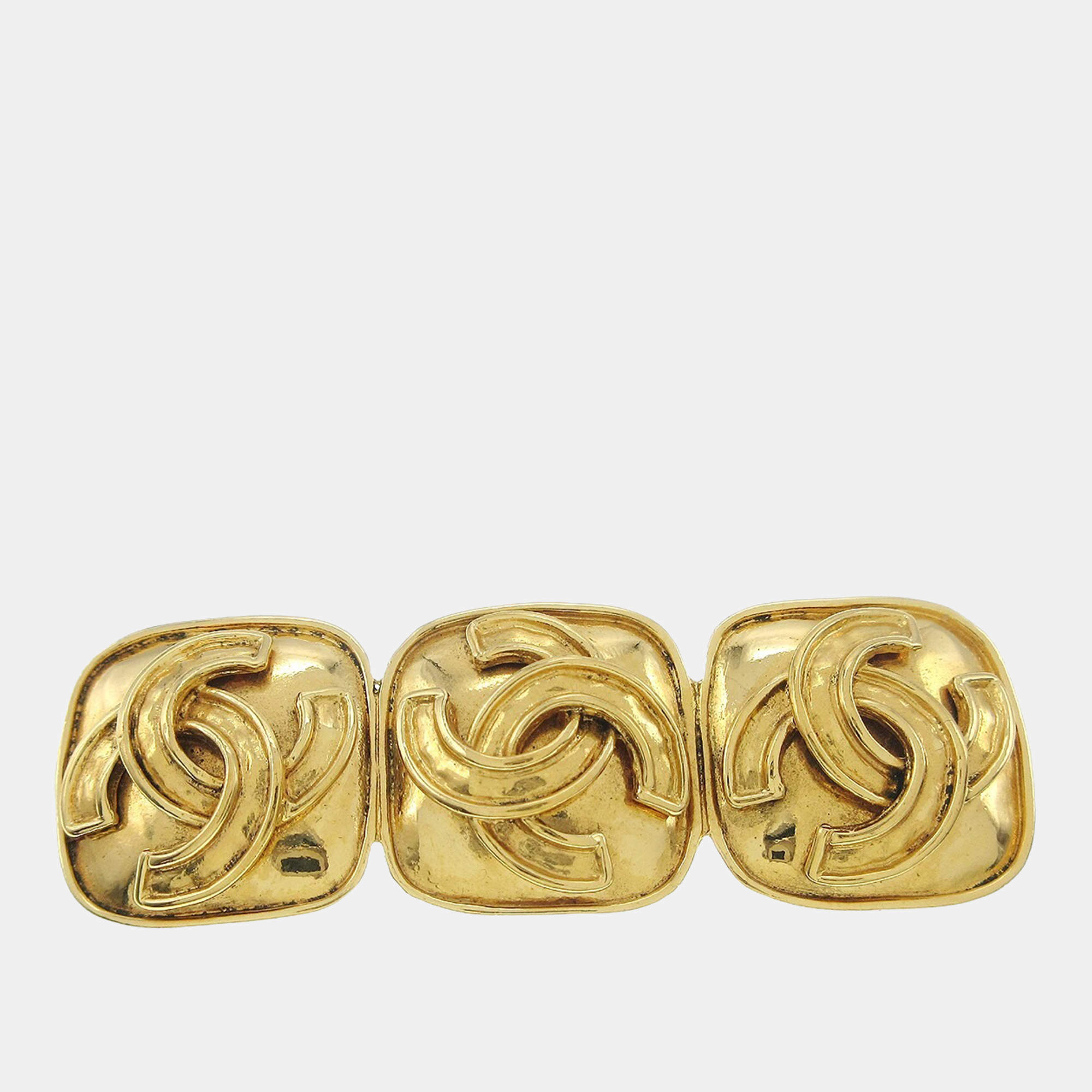 Pre Owned Chanel Triple CC Brooch Pin Gold