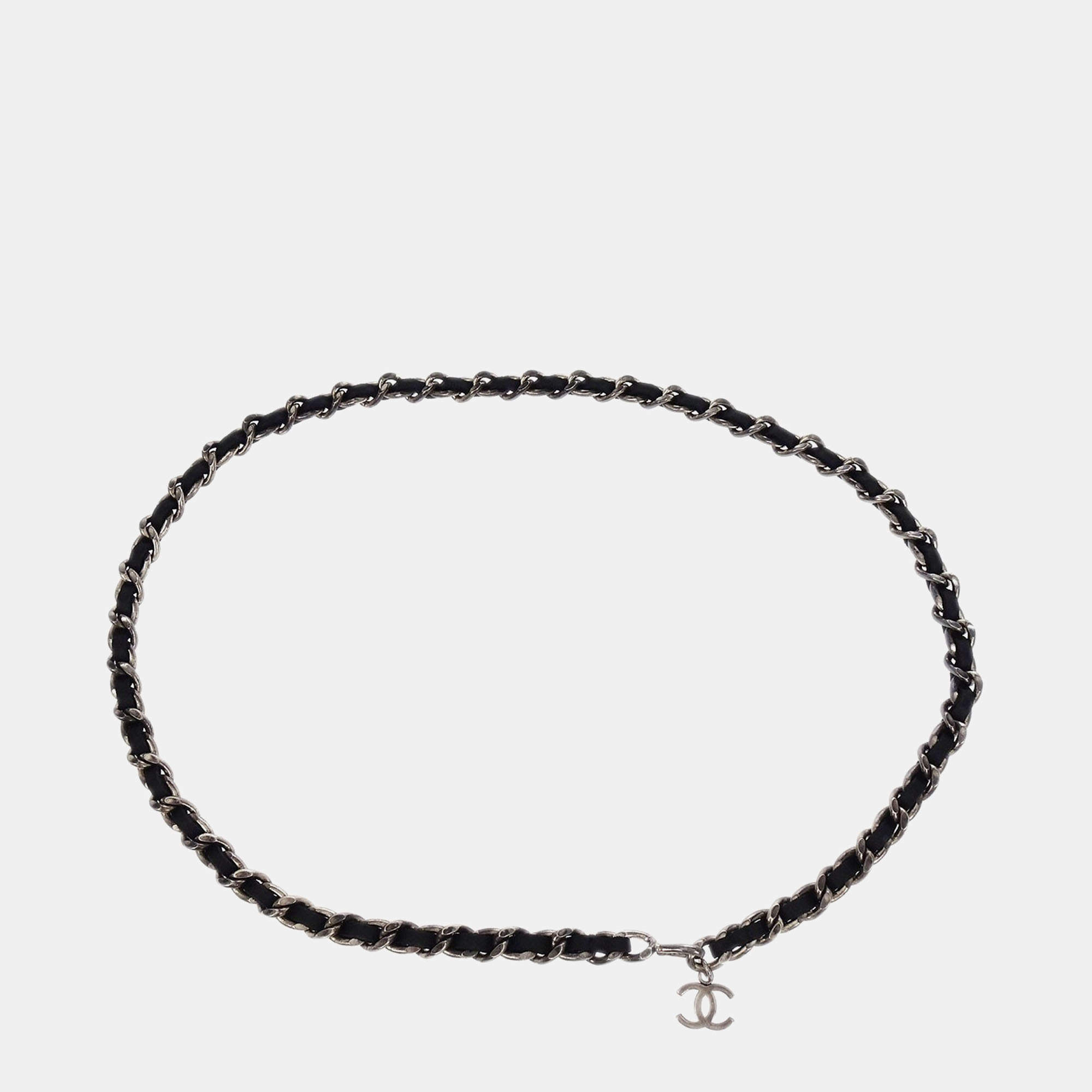 Pre Owned Chanel Silver Black CC Chain Belt 96P Small