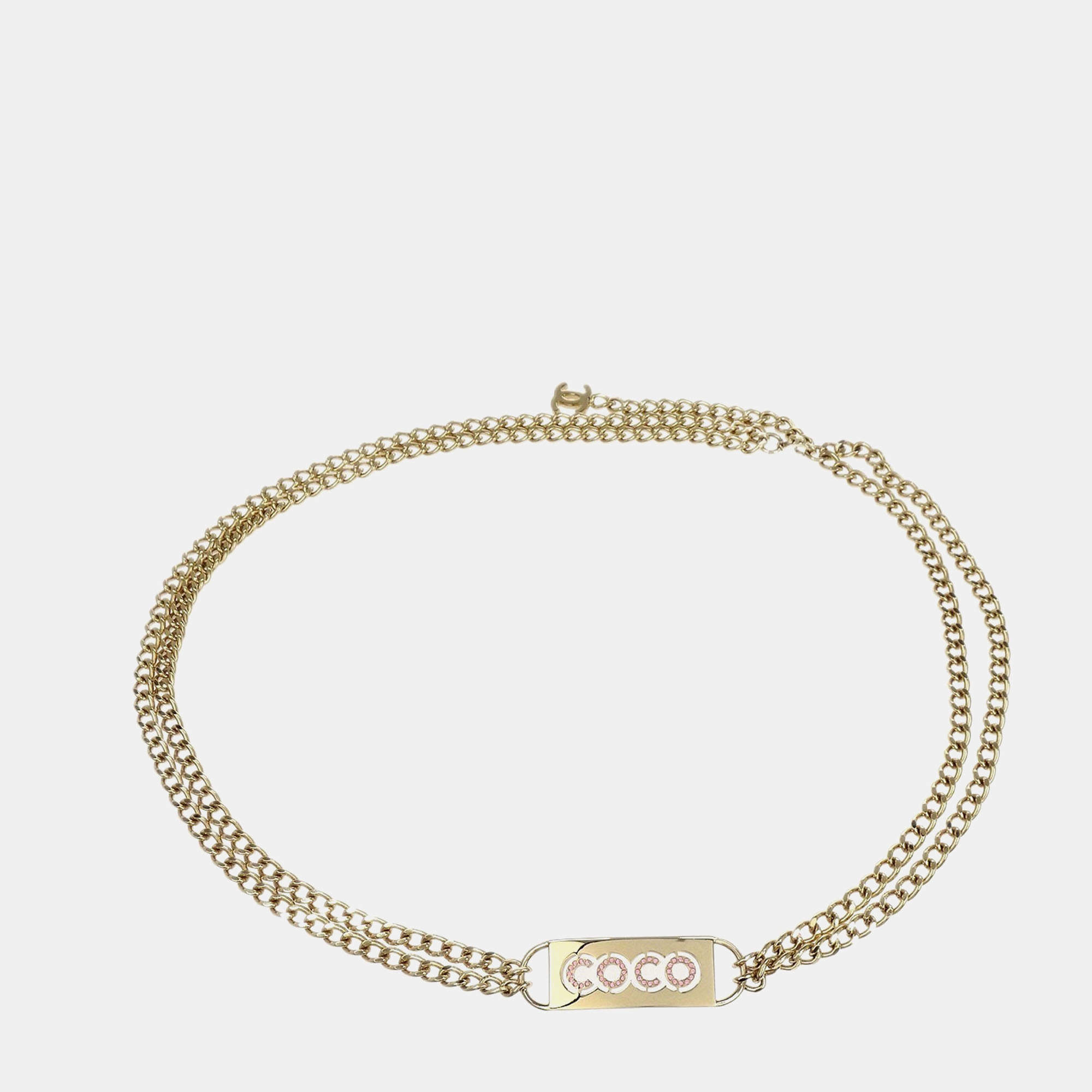 مملوكة مسبقًا Chanel Rhinestone Chain Belt Gold