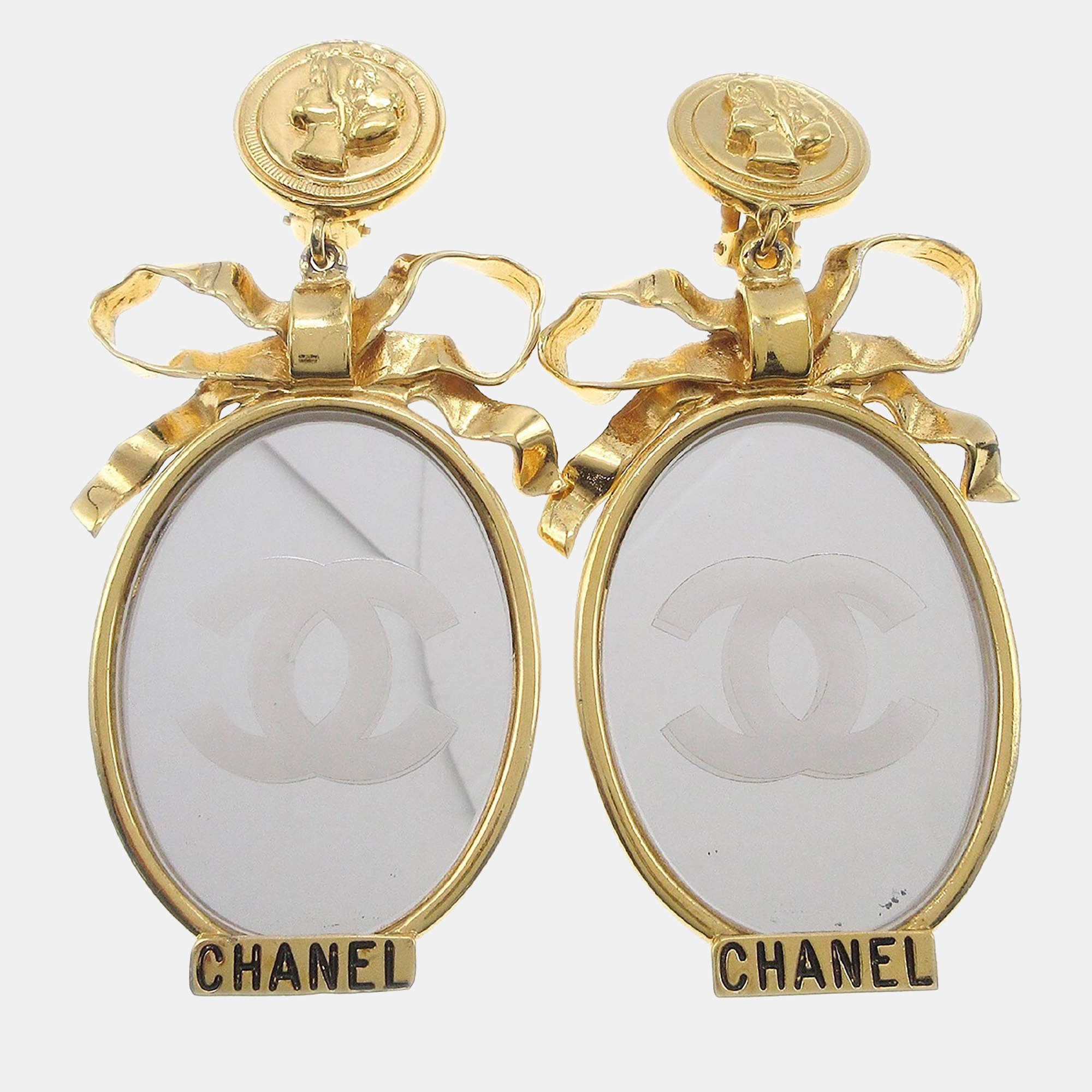 مملوكة مسبقًا Chanel Mirror Earrings Clip-On Gold
