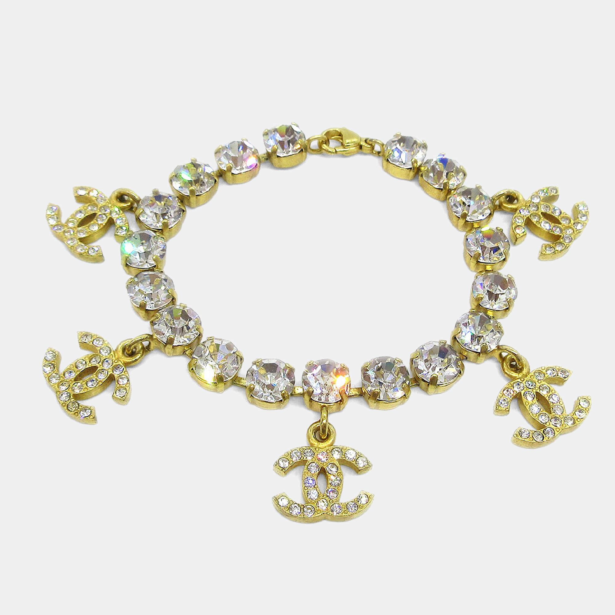 Pre Owned Chanel CC Charm Rhinestone Chain Bracelet Gold