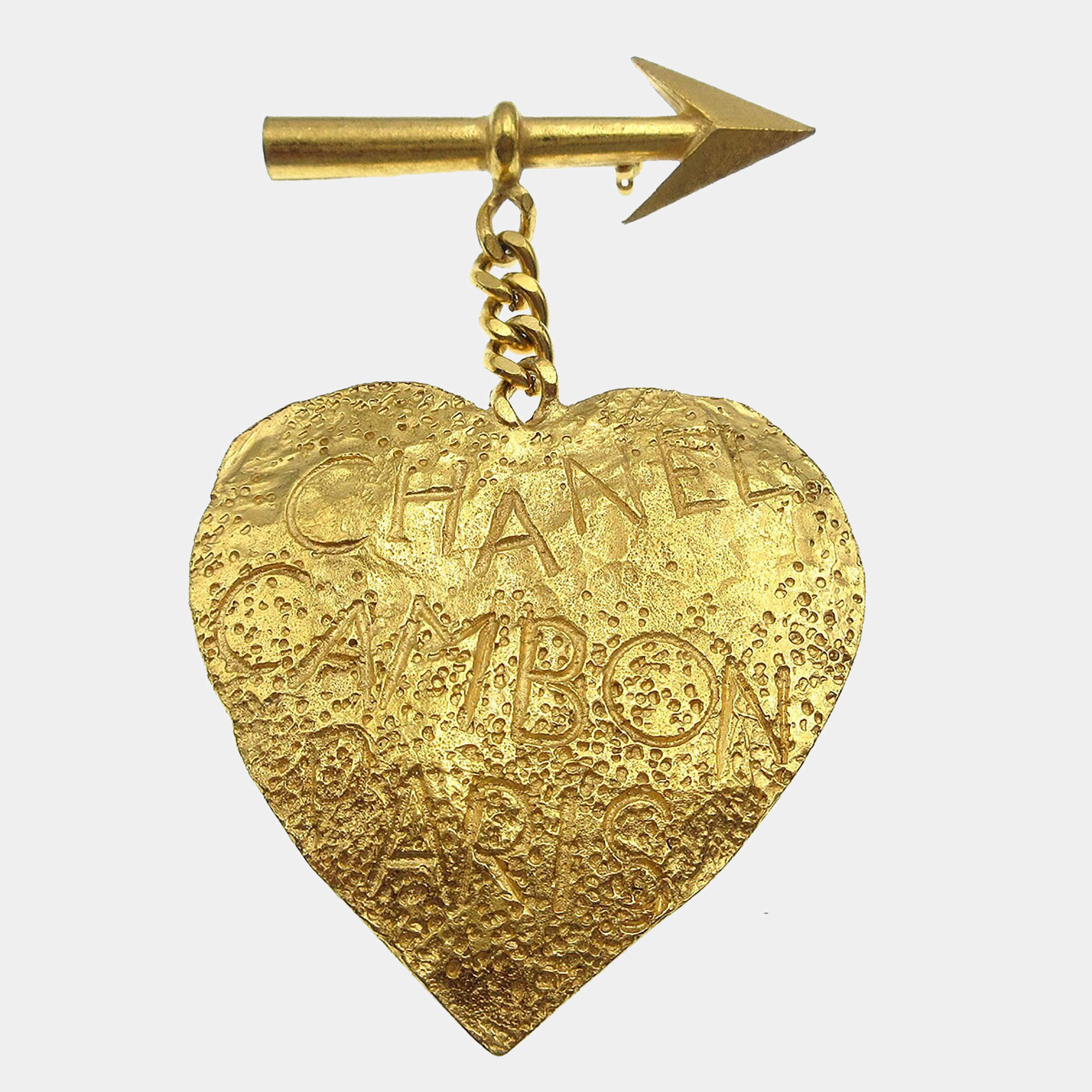 Pre Owned Chanel Heart And Arrow Brooch Gold 93P
