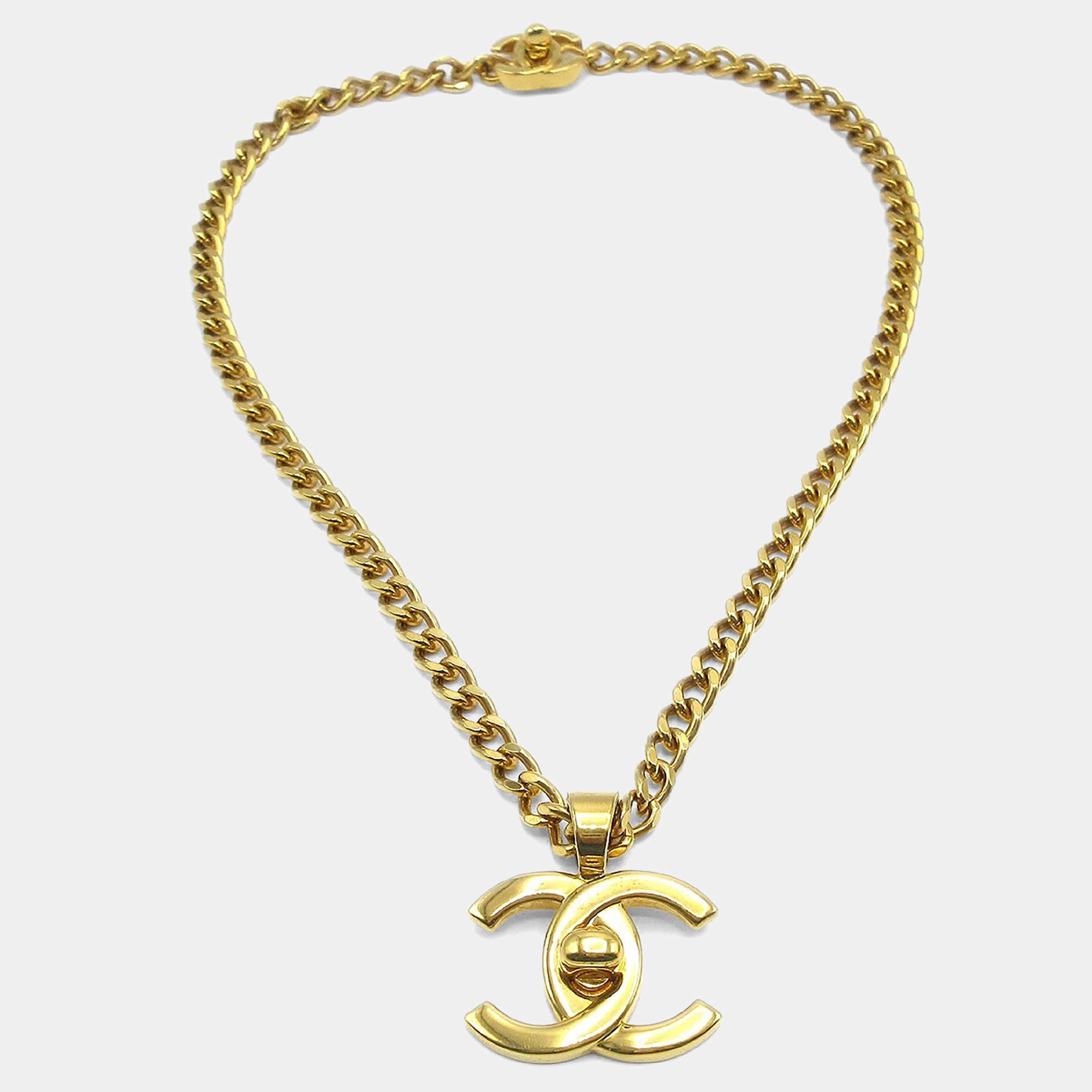 Pre Owned Chanel Turnlock Chain Pendant Necklace Gold
