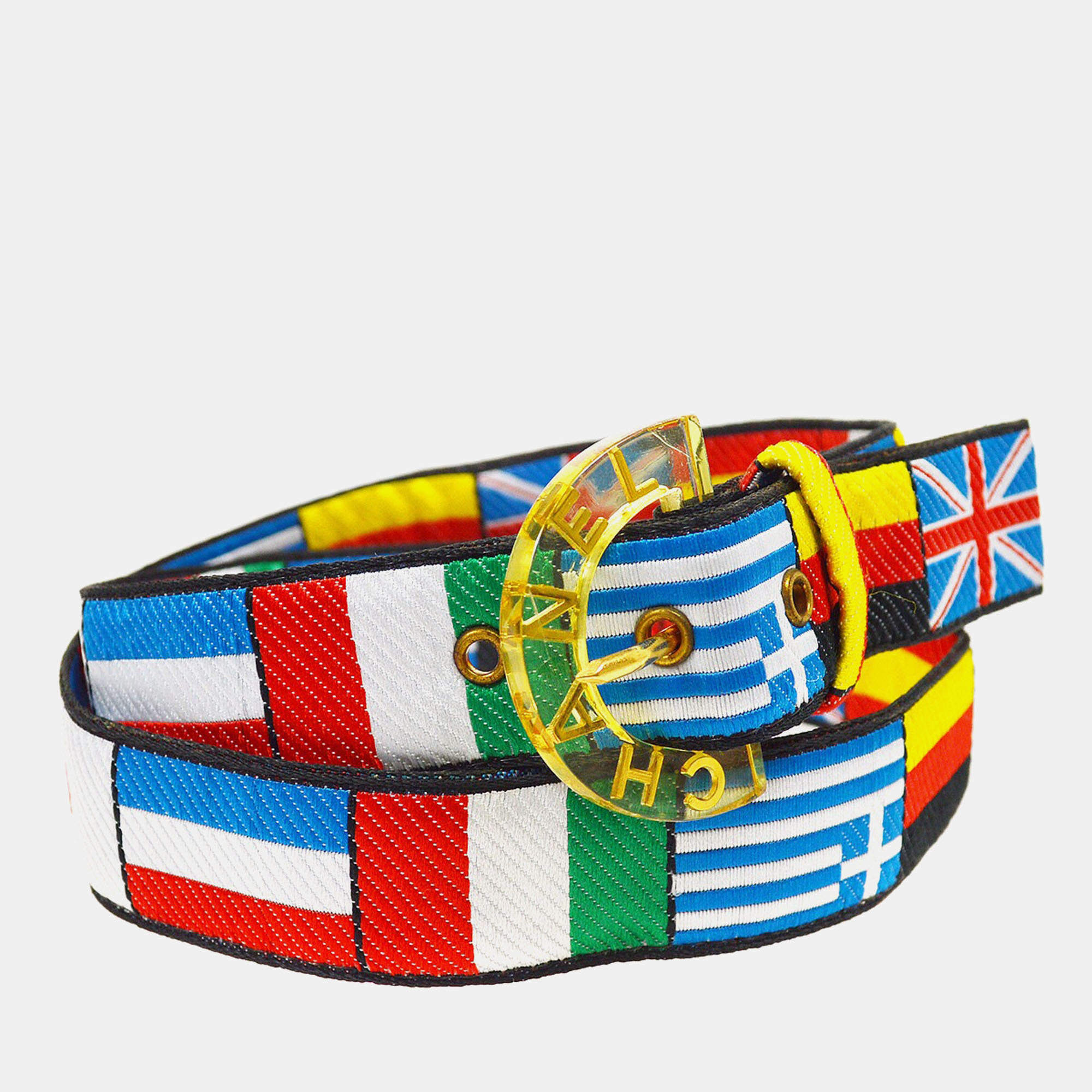 Pre Owned Chanel National Flag Buckle Belt Canvas Multicolor