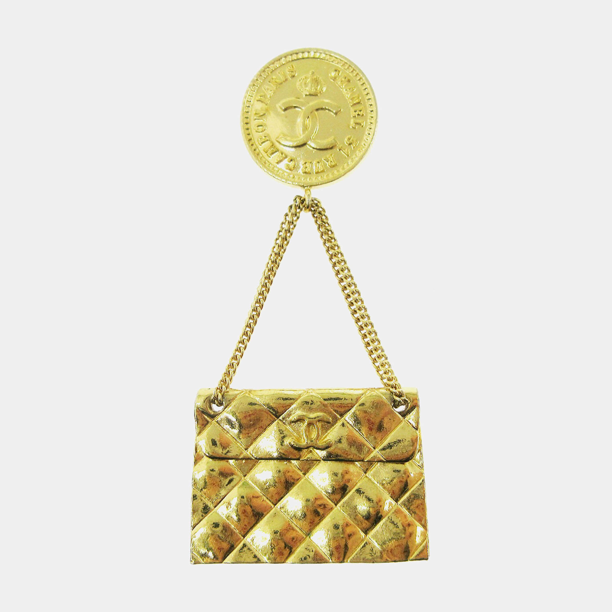 Pre Owned Chanel Bag Brooch Pin Gold